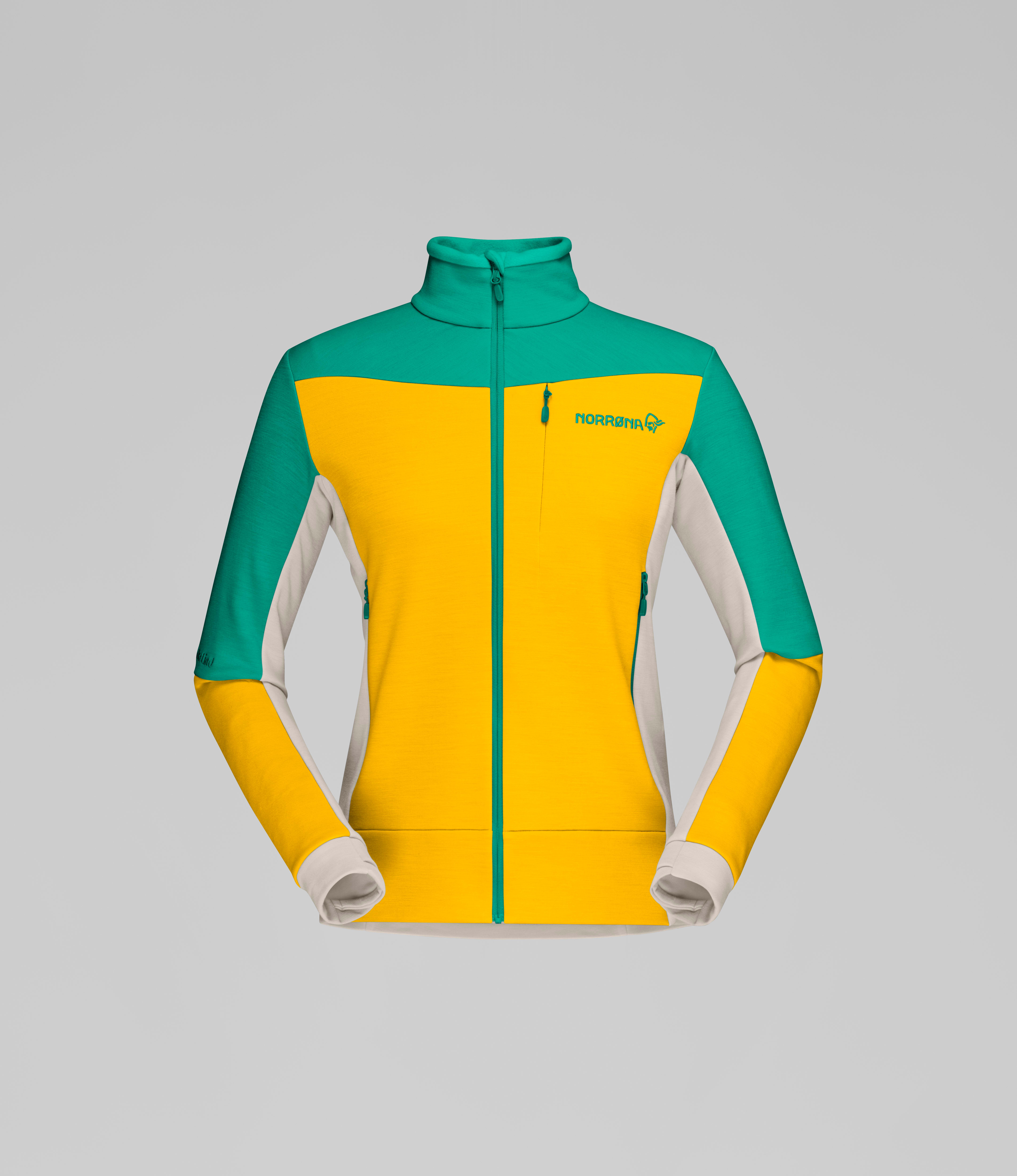 Packshot front image of falketind warmwool2 stretch Jacket Lemon Chrome/Arcadia