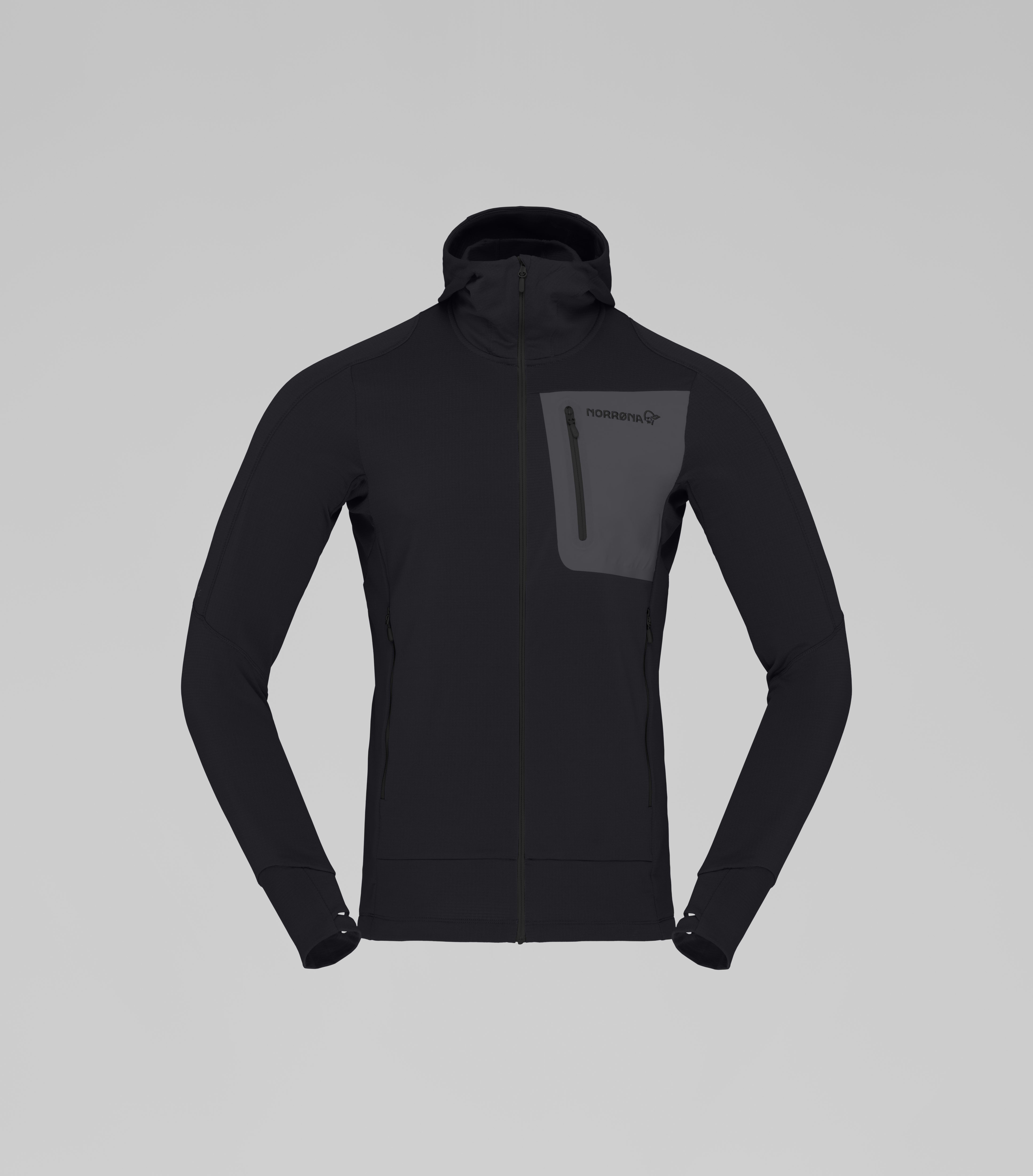 Packshot front image of falketind Power Grid Zip Hood Caviar Black