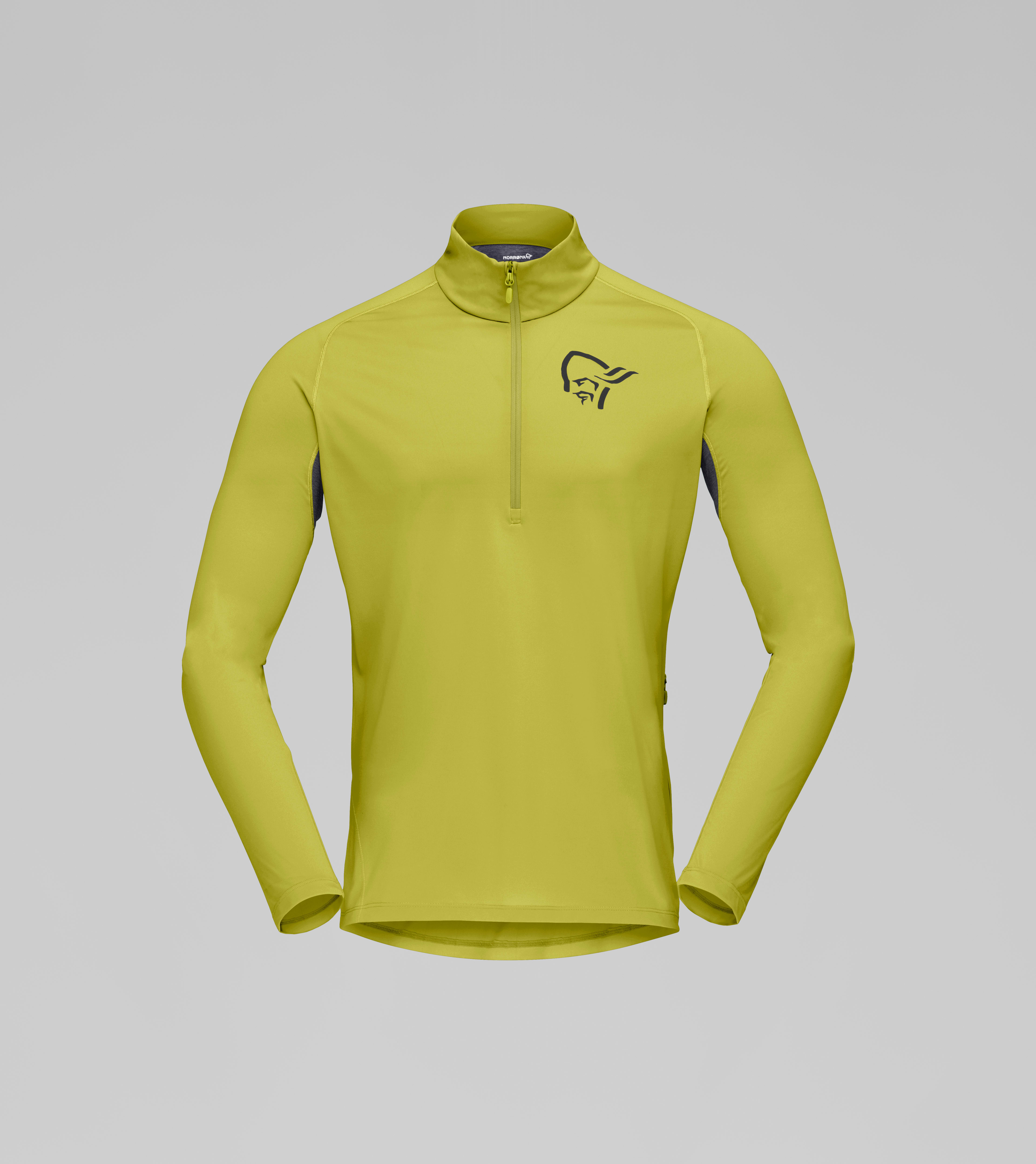 Packshot front image of fjora equaliser Zip Neck Golden Lime