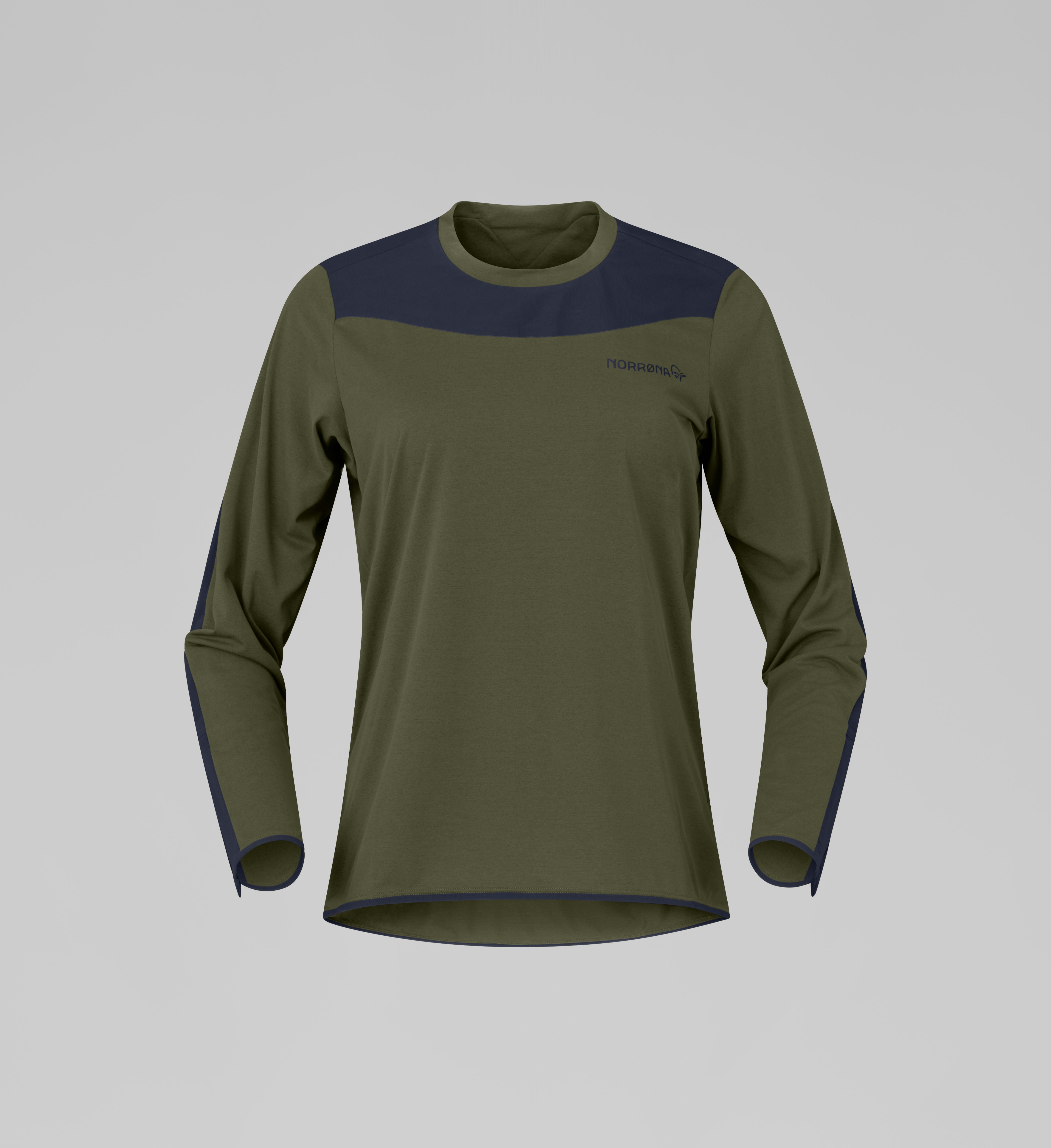 Packshot front image of skibotn equaliser tech Long Sleeve Olive Night