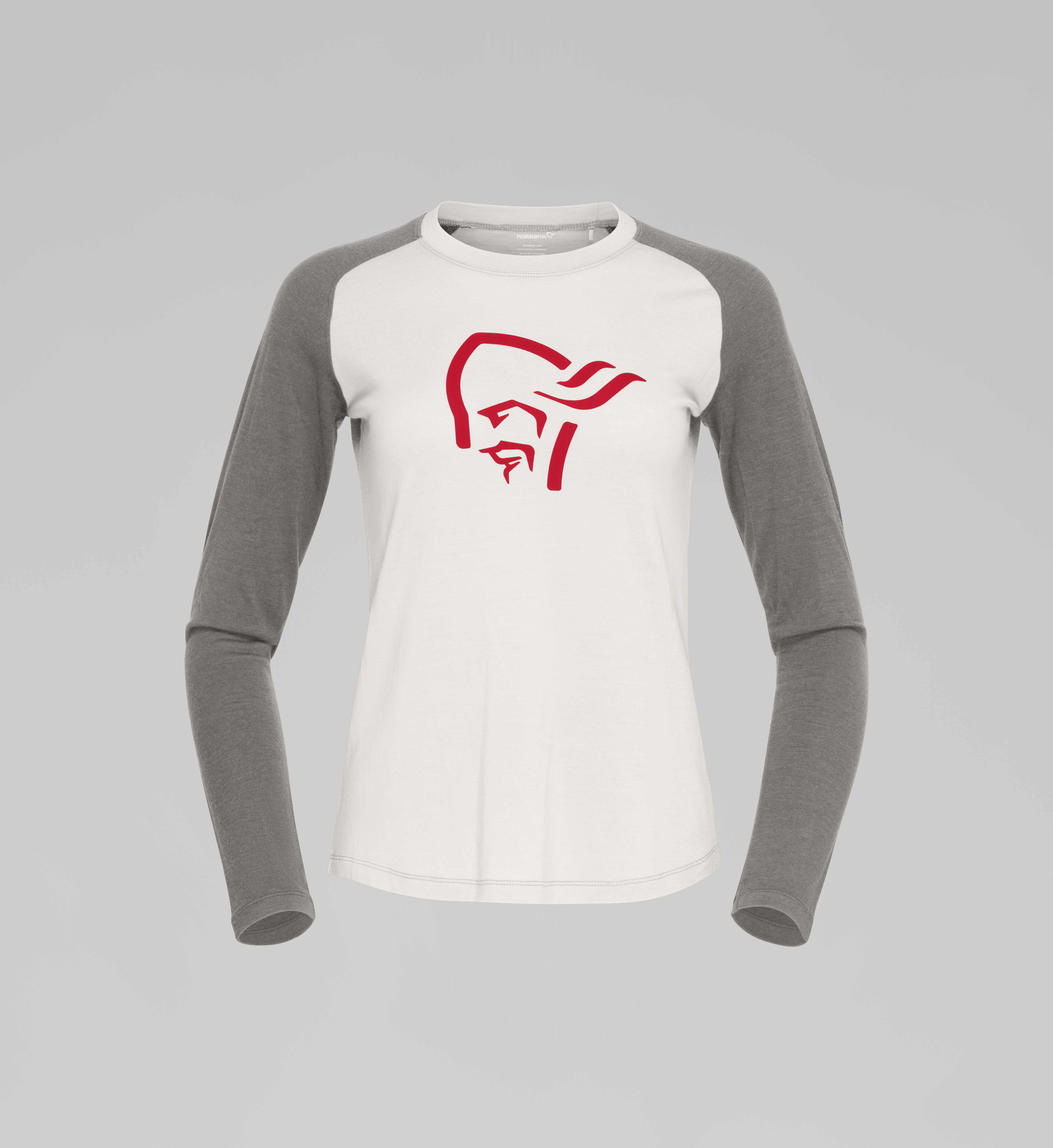 Packshot front image of norrona pureUll Long sleeve Snowdrop/Castor Grey