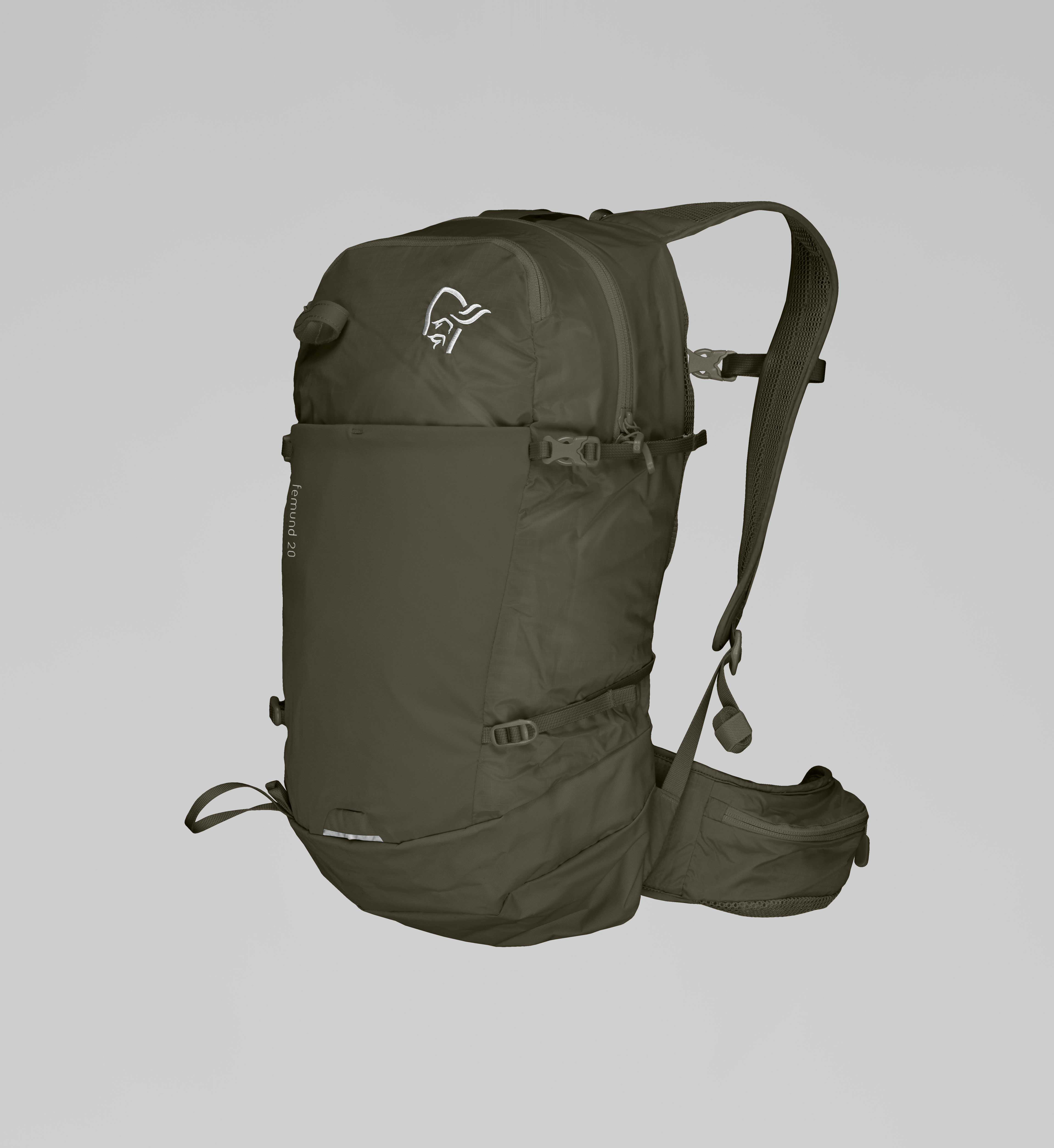 Packshot front left image of femund econyl70 20L Pack Olive Night