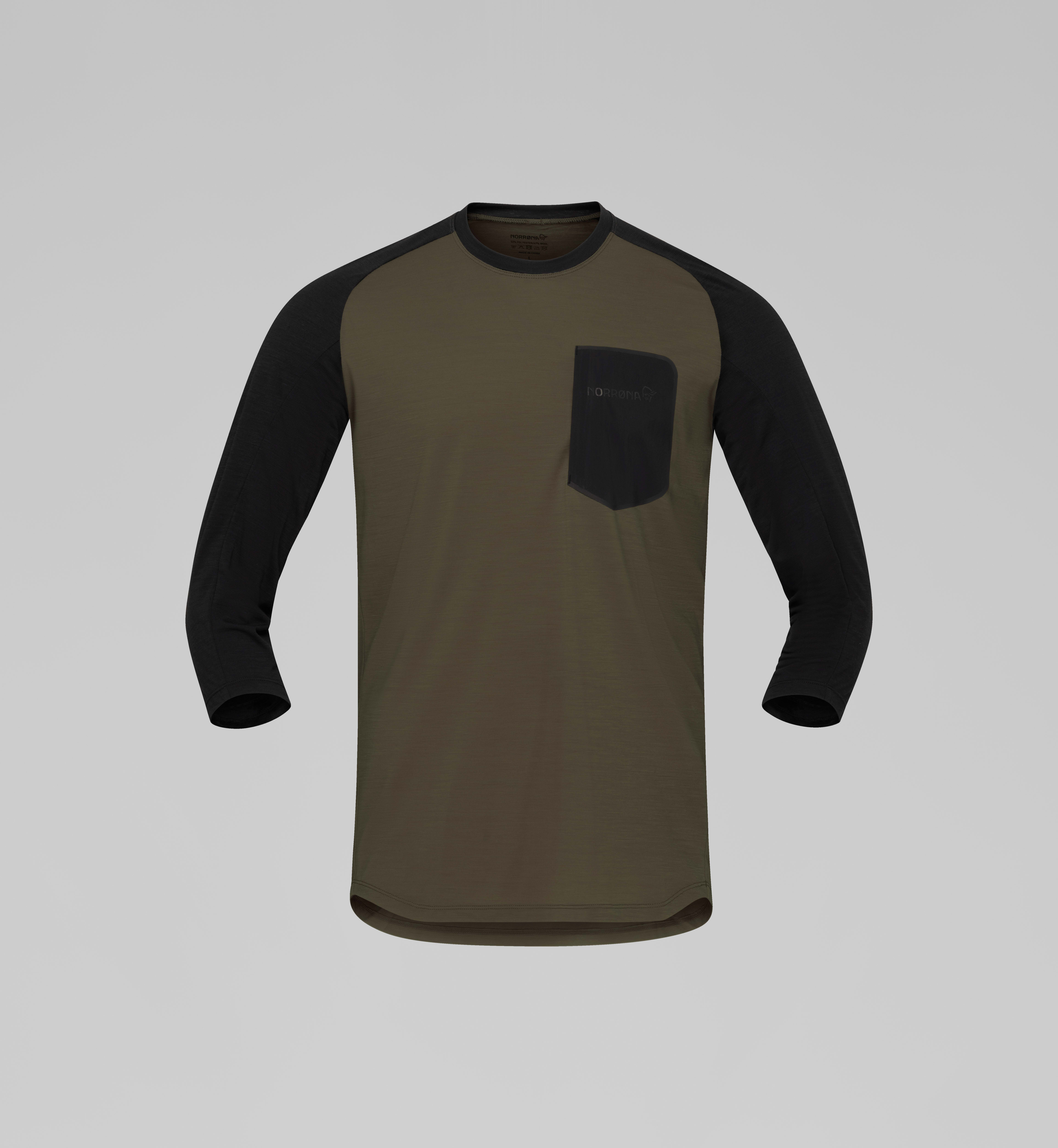 Packshot front image of skibotn equaliser merino 3/4 T-shirt Olive Night/Caviar Black