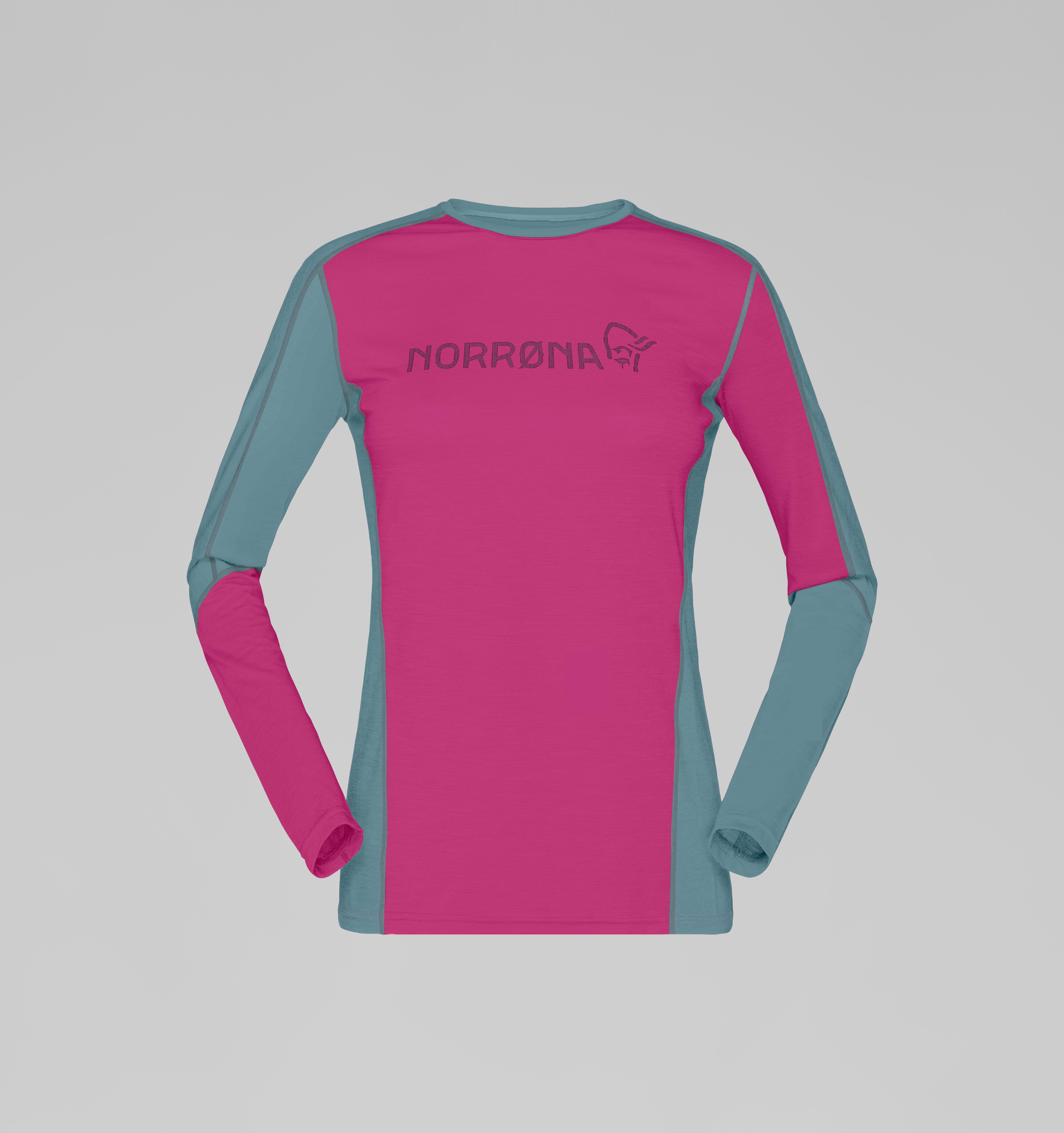 Packshot front image of falketind equaliser merino round Neck Festival Fuchsia