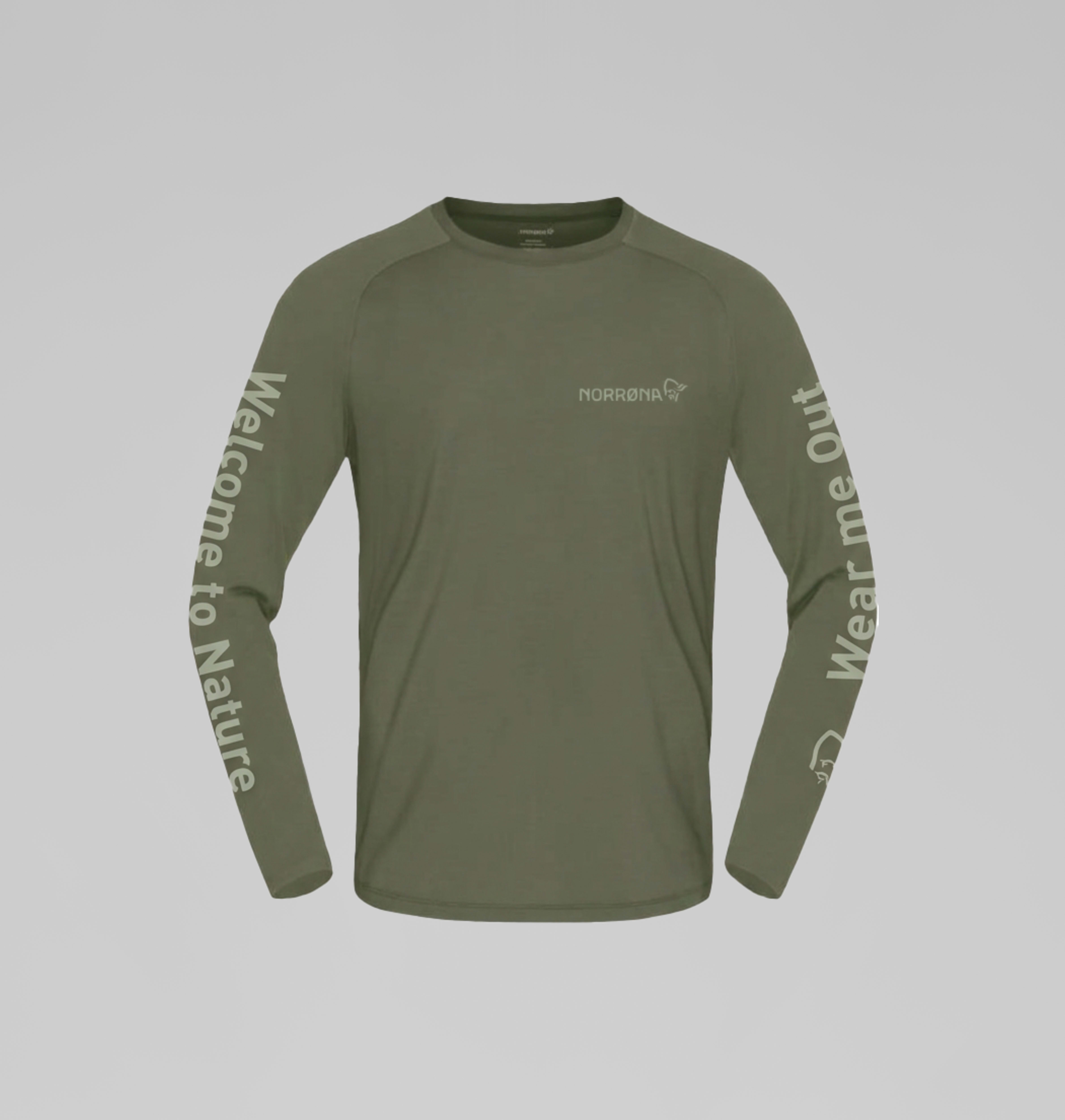 Packshot front image of femund pureUll ART Long Sleeve Deep Lichen Green
