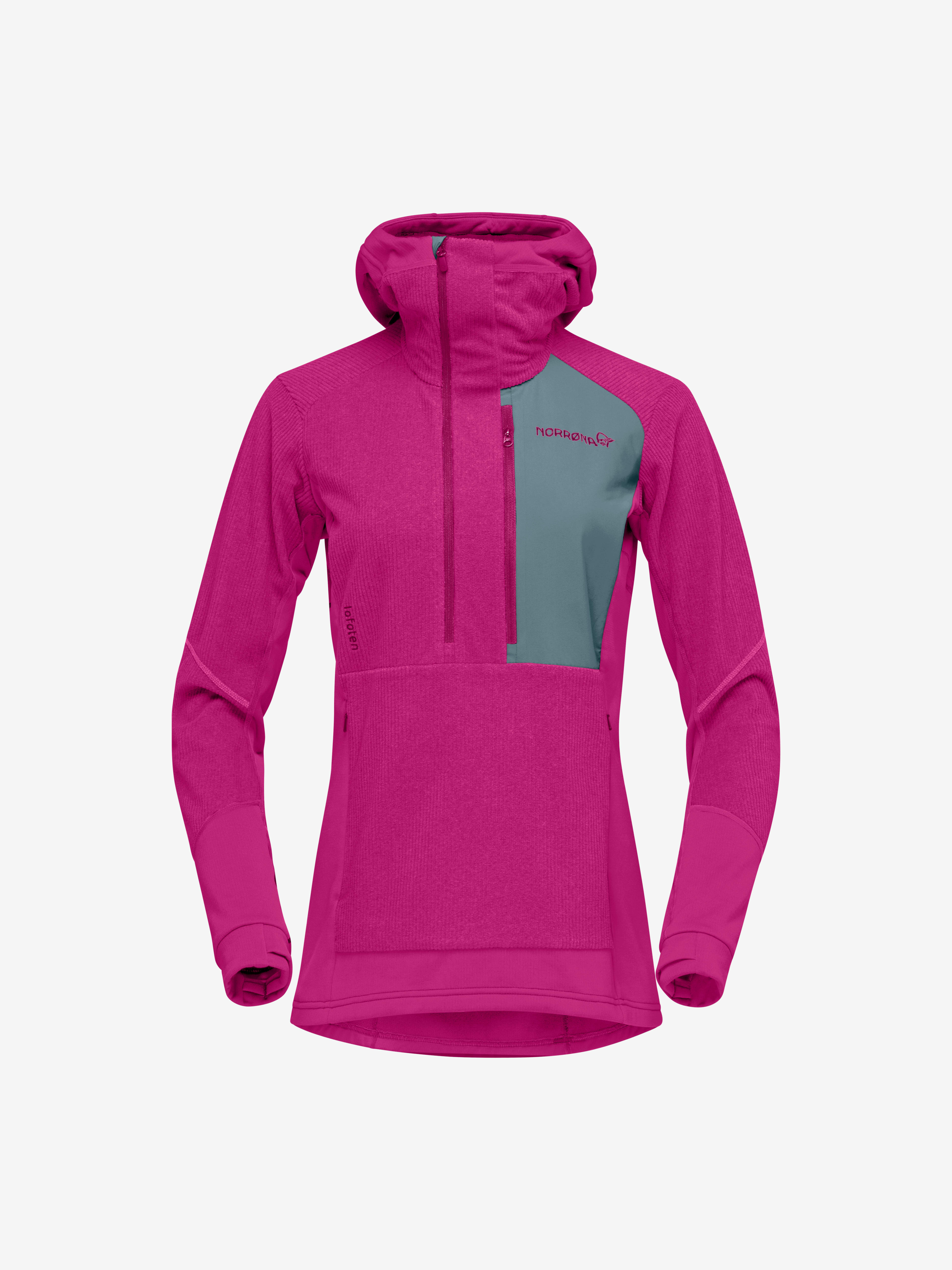Packshot front image of lofoten Thermal Pro Hood Festival Fuchsia