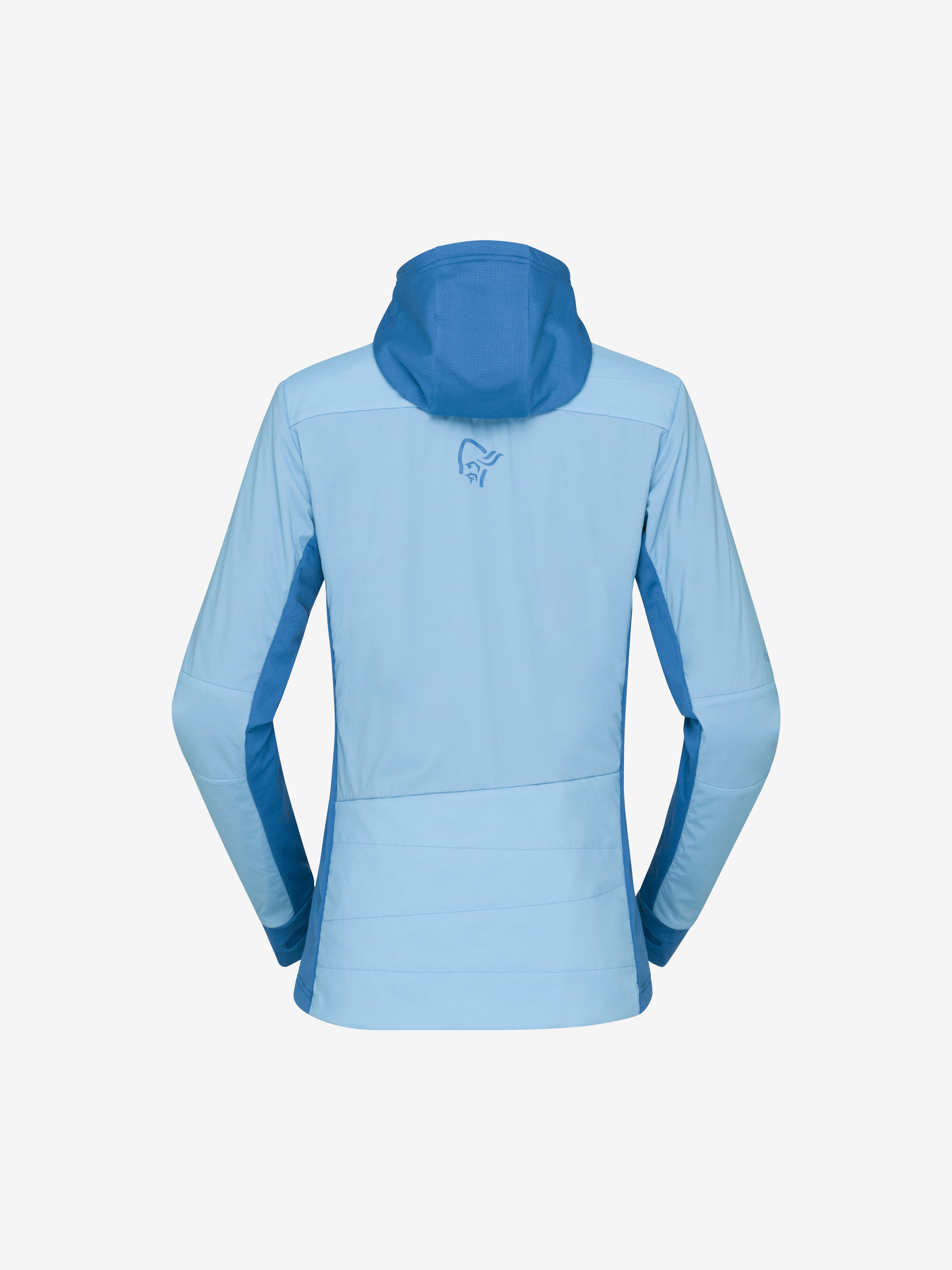 Packshot back image of falketind Alpha90 insulated Zip Hood Aquarius/Mykonos Blue