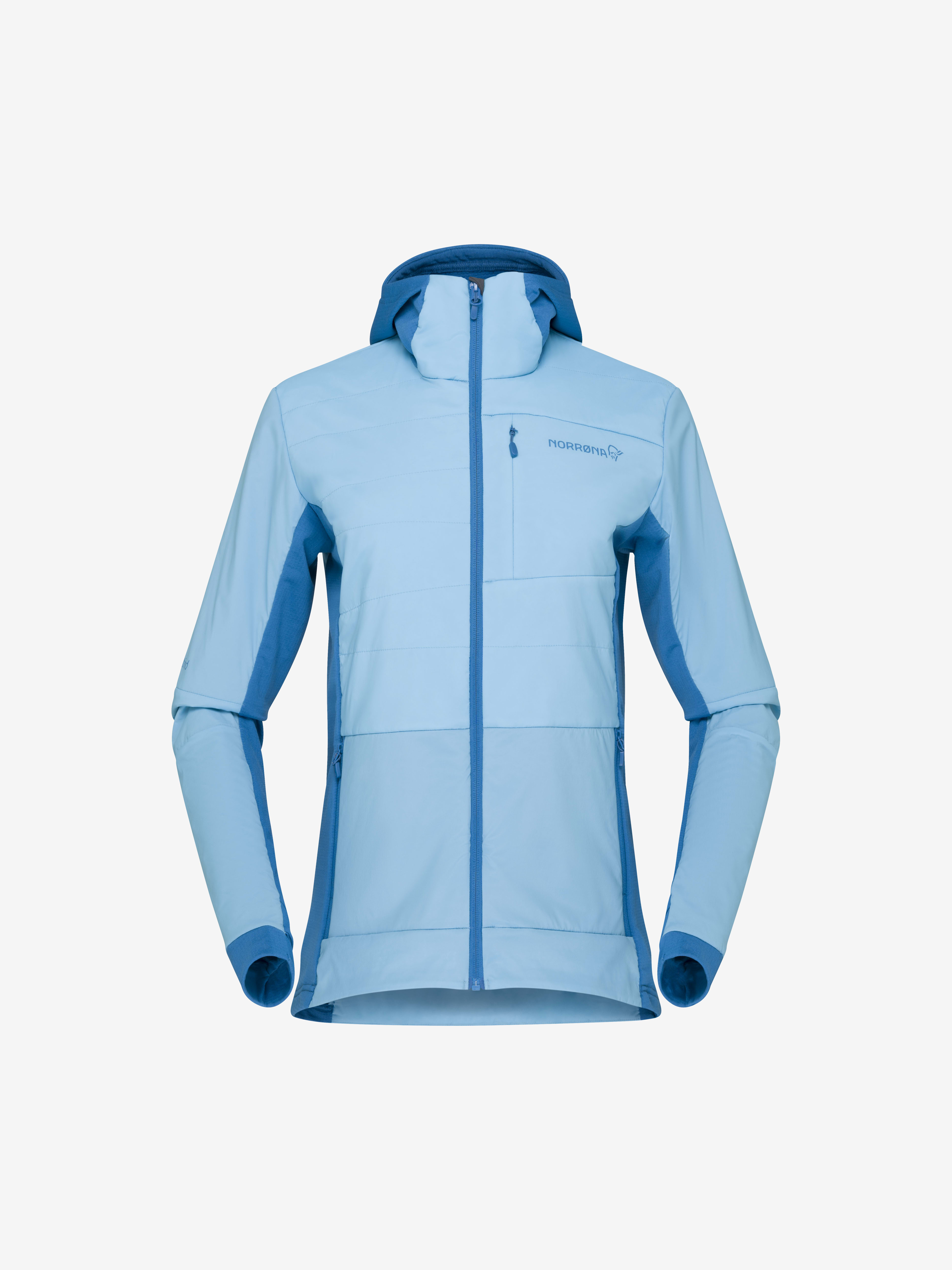 Packshot front image of falketind Alpha90 insulated Zip Hood Aquarius/Mykonos Blue