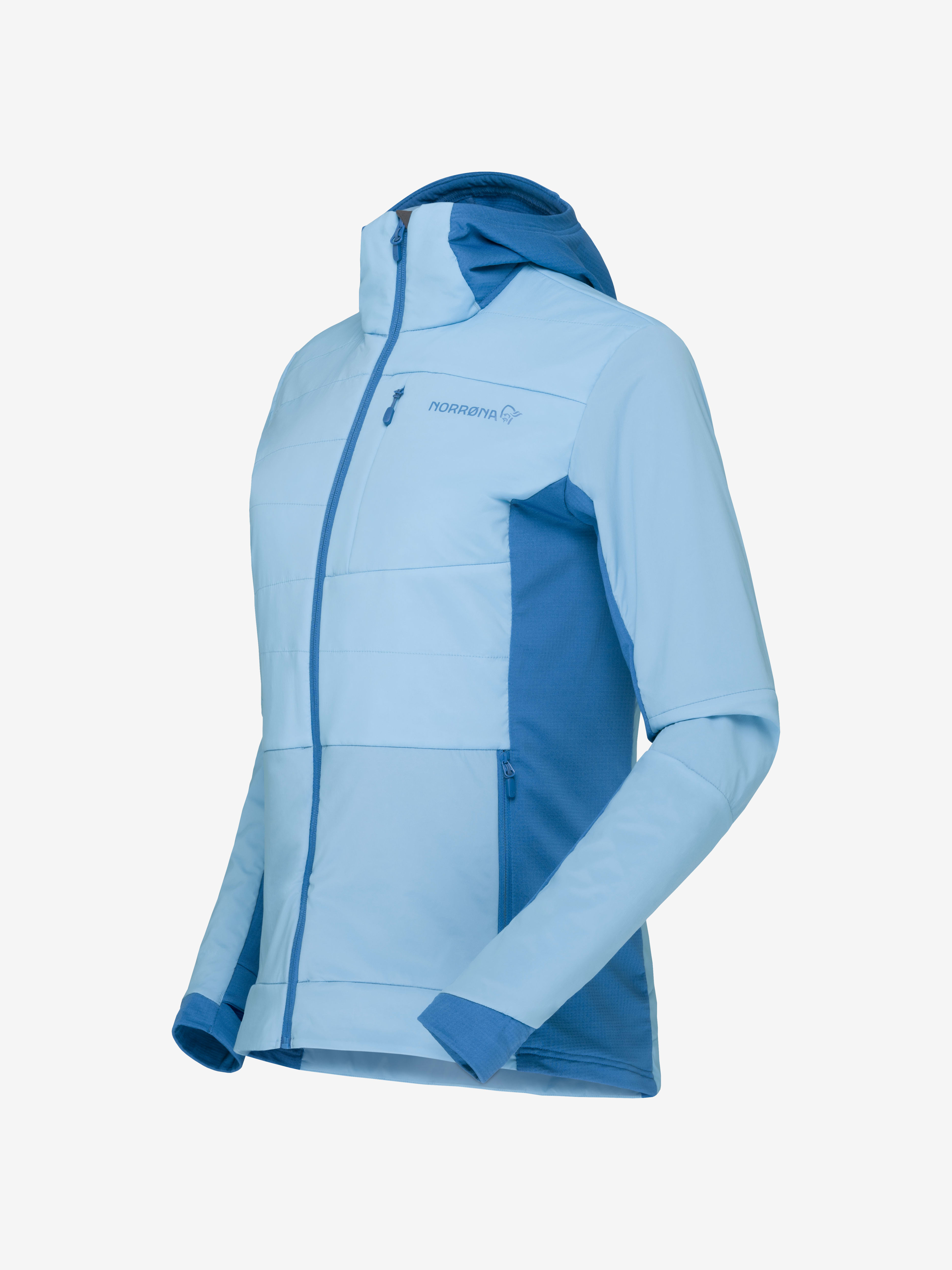 Packshot front left image of falketind Alpha90 insulated Zip Hood Aquarius/Mykonos Blue
