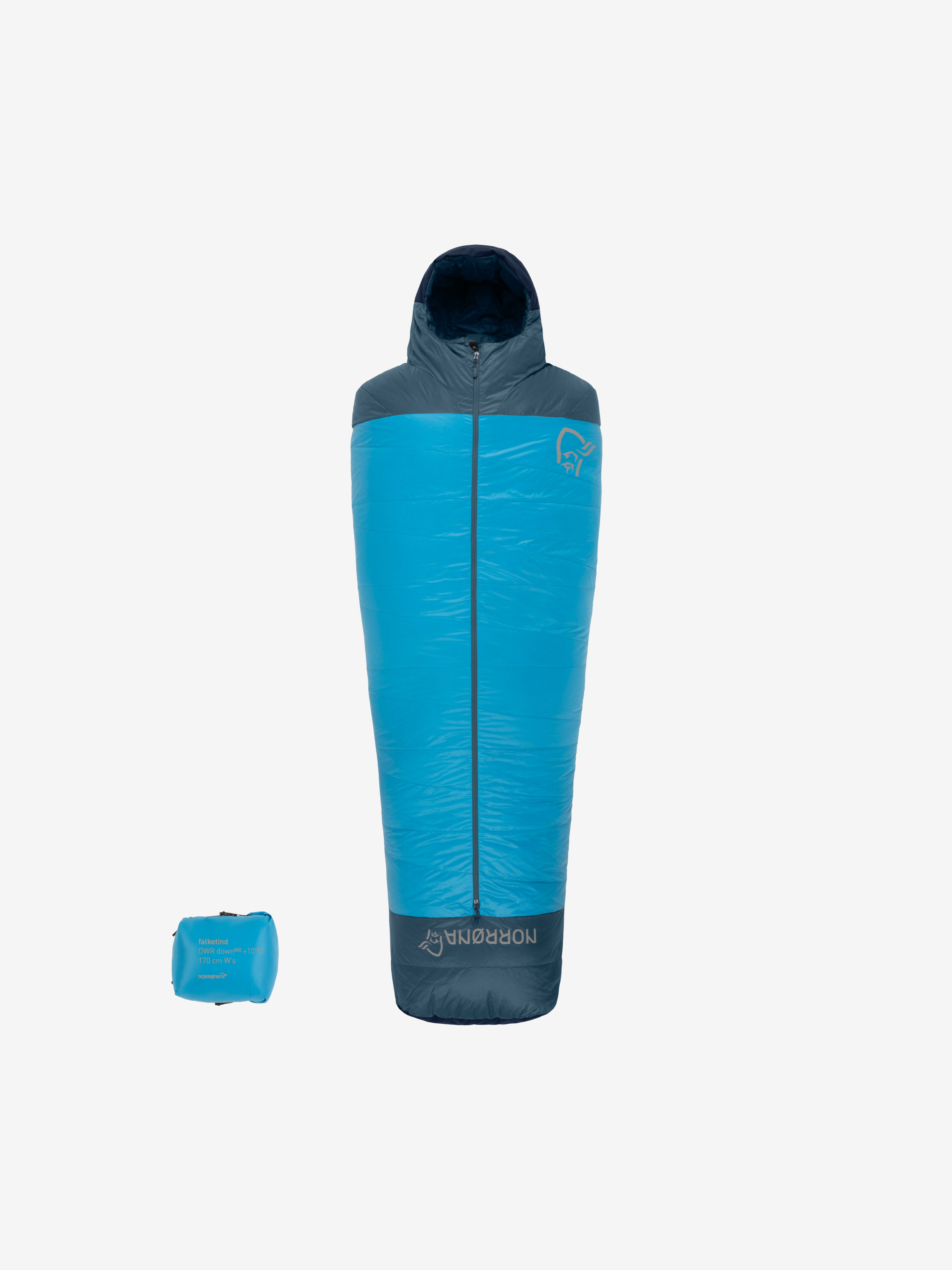 Packshot back image of falketind down800 +10C Sleeping Bag 170 Hawaiian Surf Blue