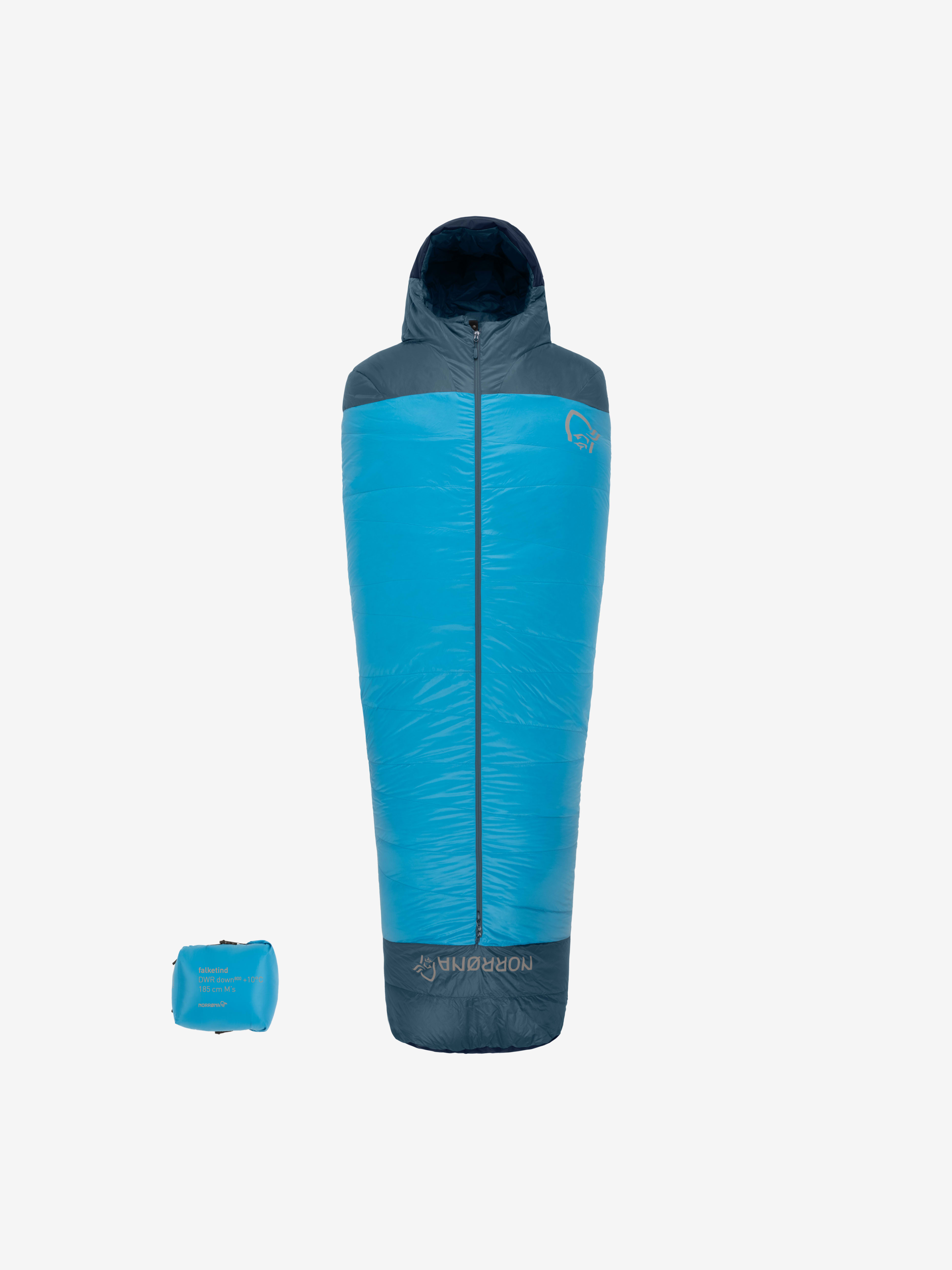 Packshot back image of falketind down800 +10C Sleeping Bag 185 Hawaiian Surf Blue