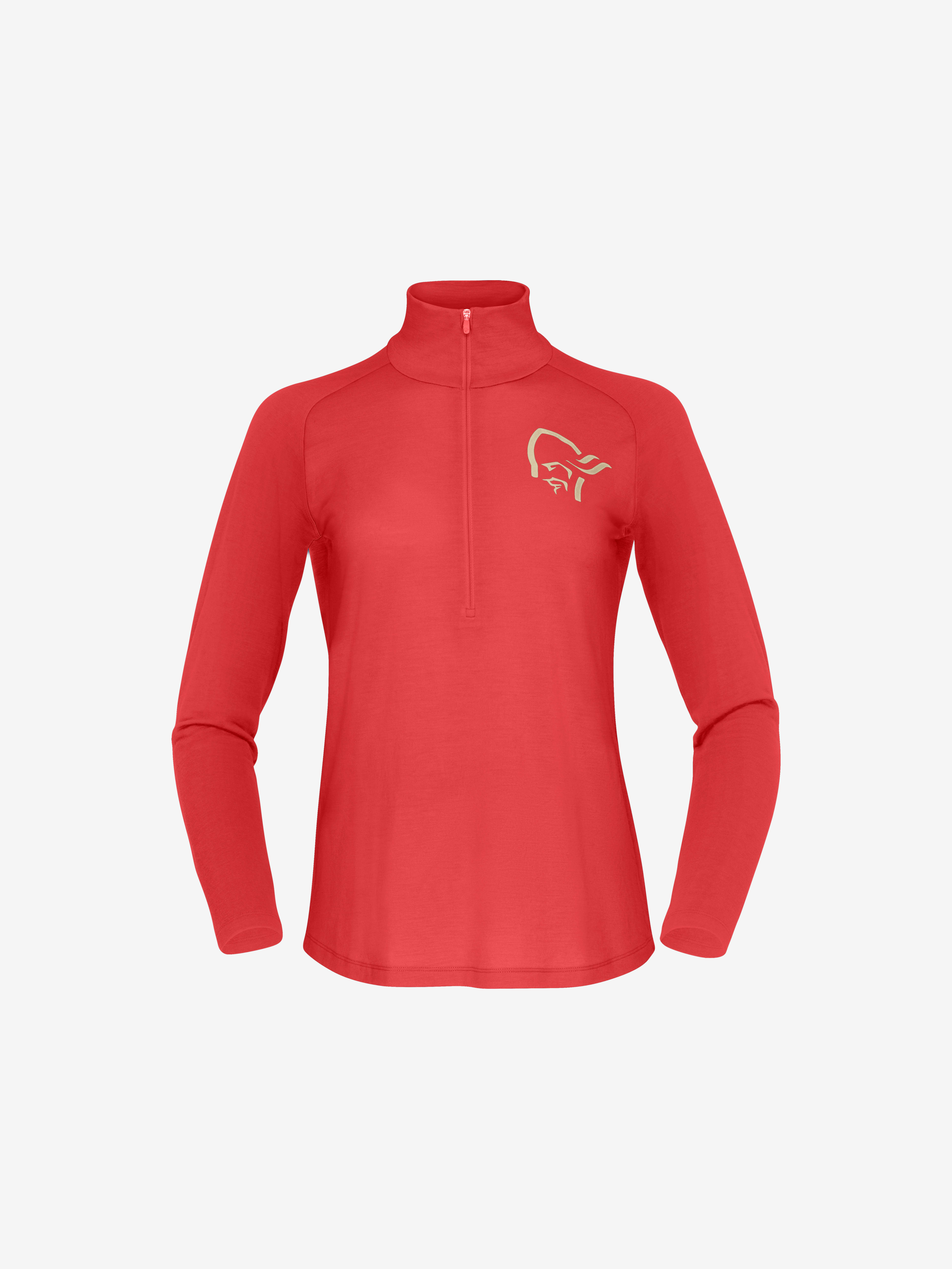 Packshot front image of femund pureUll Zip Neck Paprika red