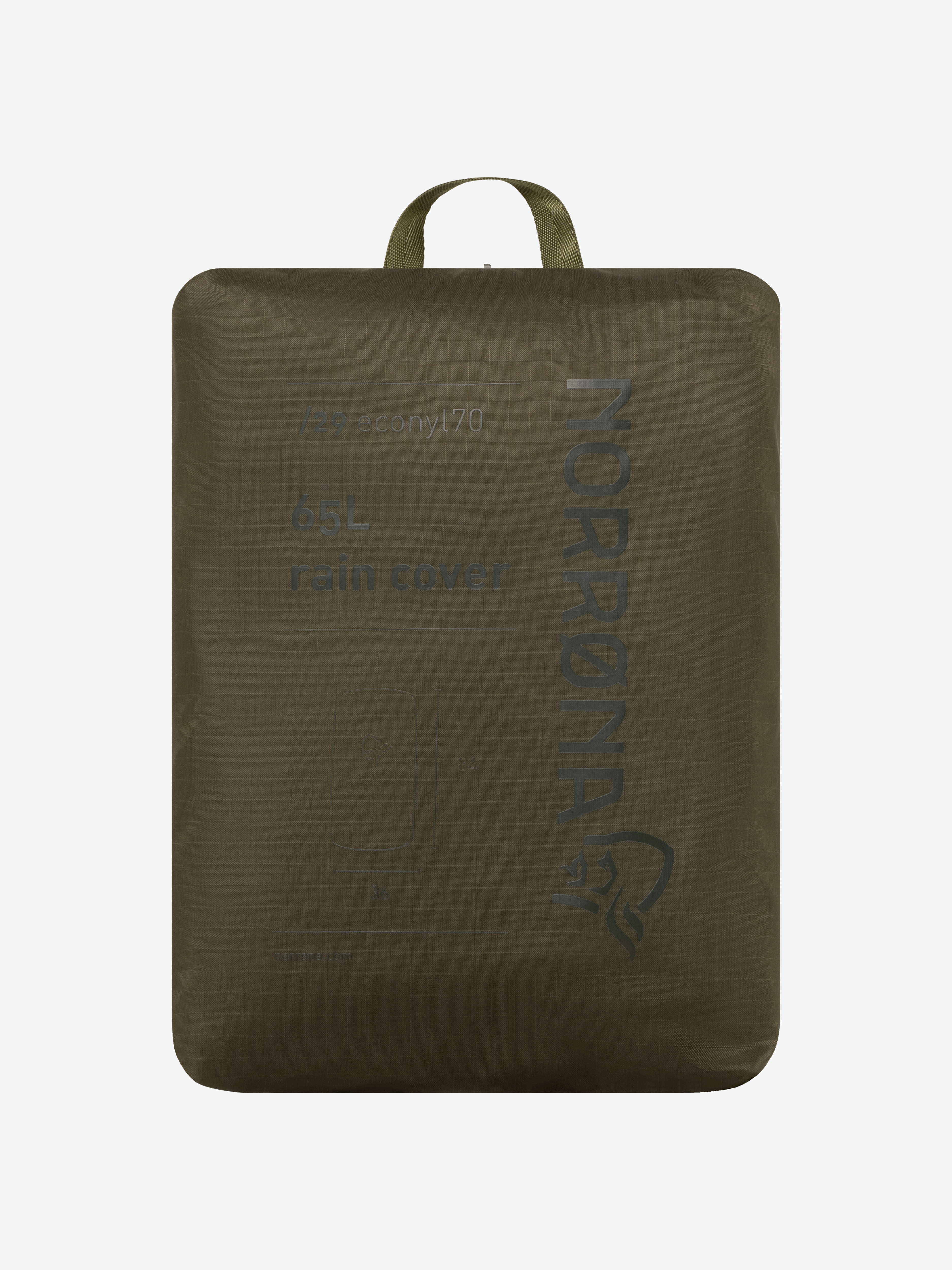 Packshot back image of norrona econyl70 65L rain cover Olive Night