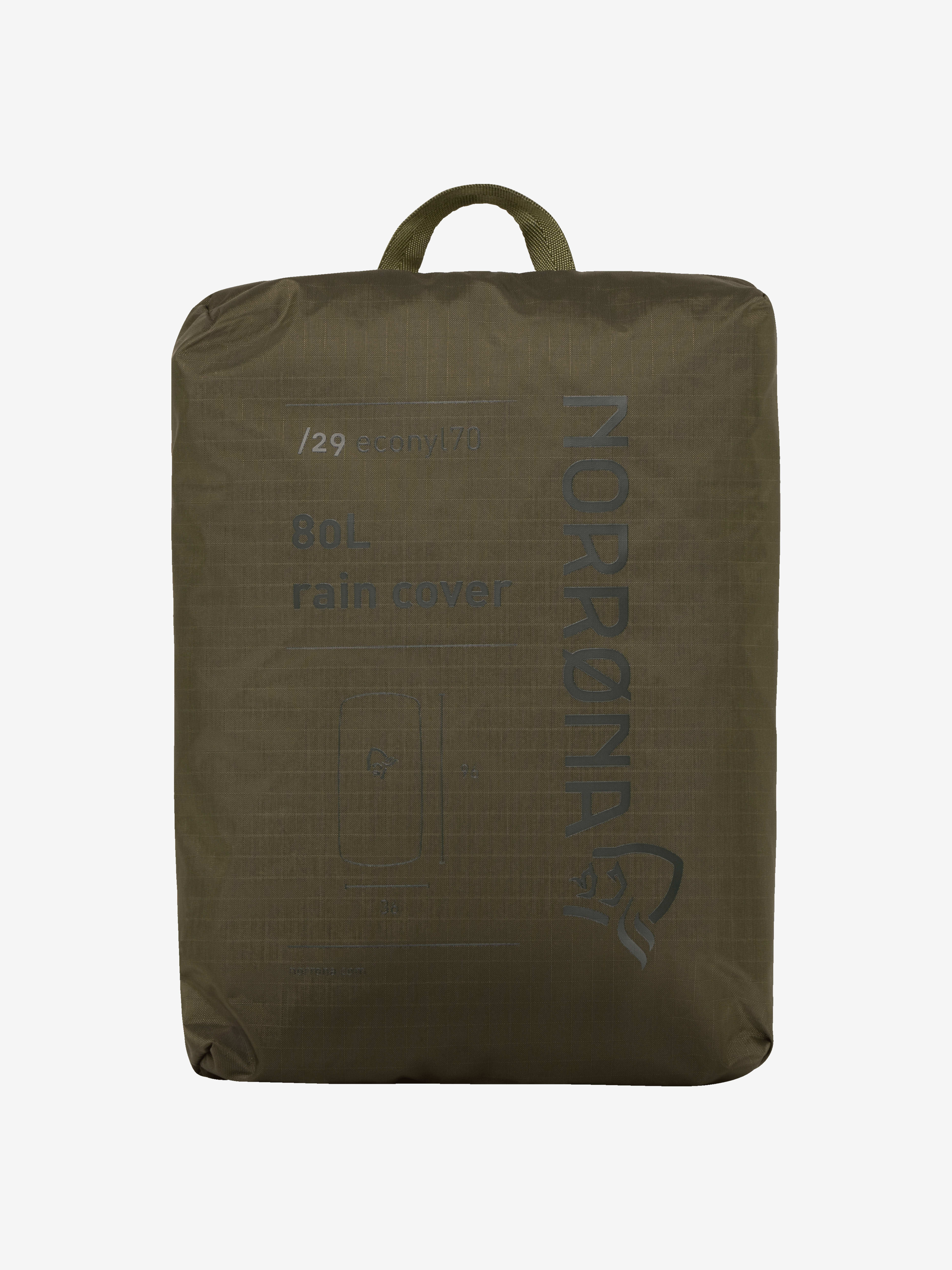 Packshot back image of norrona econyl70 80L rain cover Olive Night