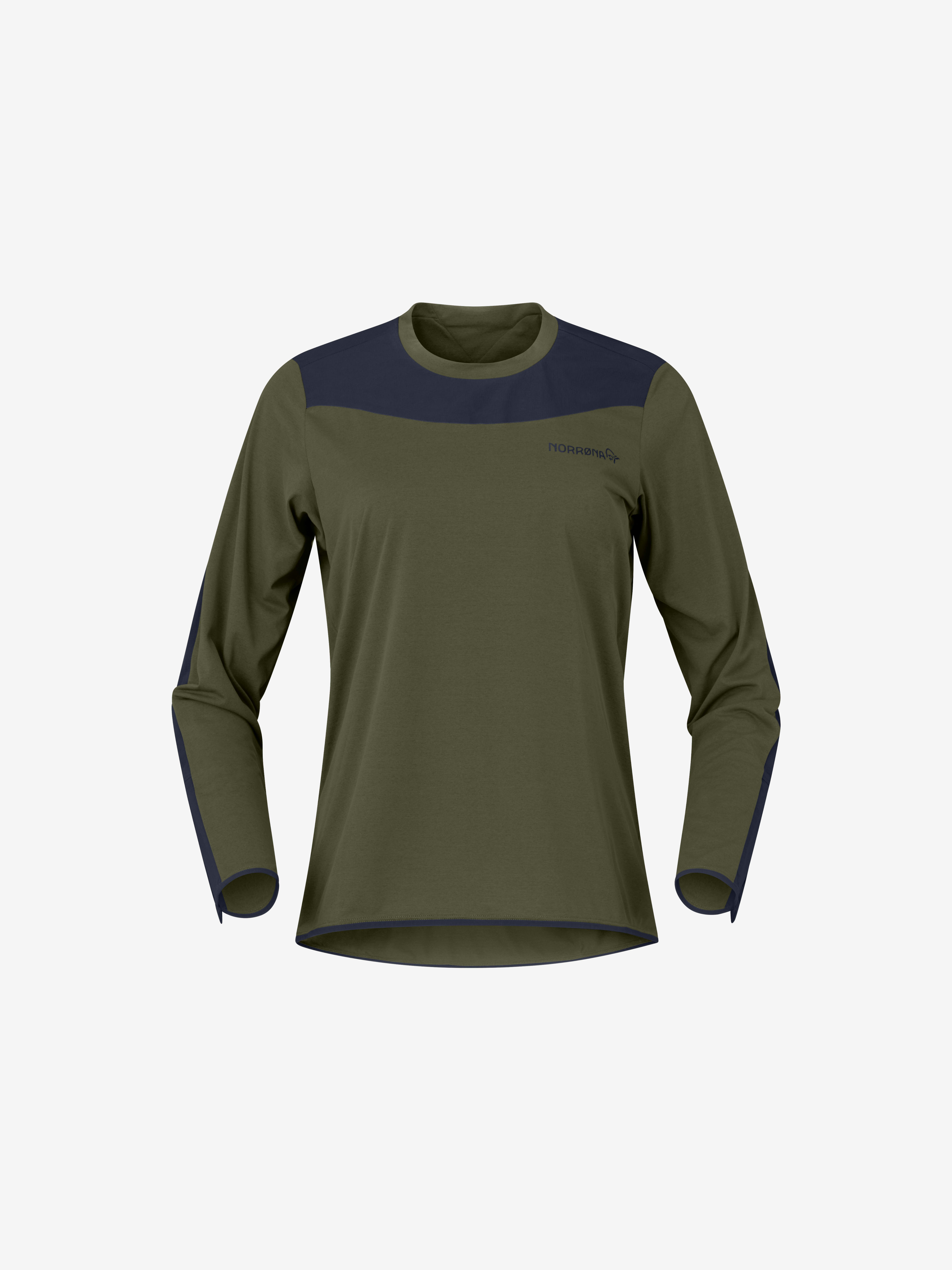 Packshot front image of skibotn equaliser tech Long Sleeve Olive Night