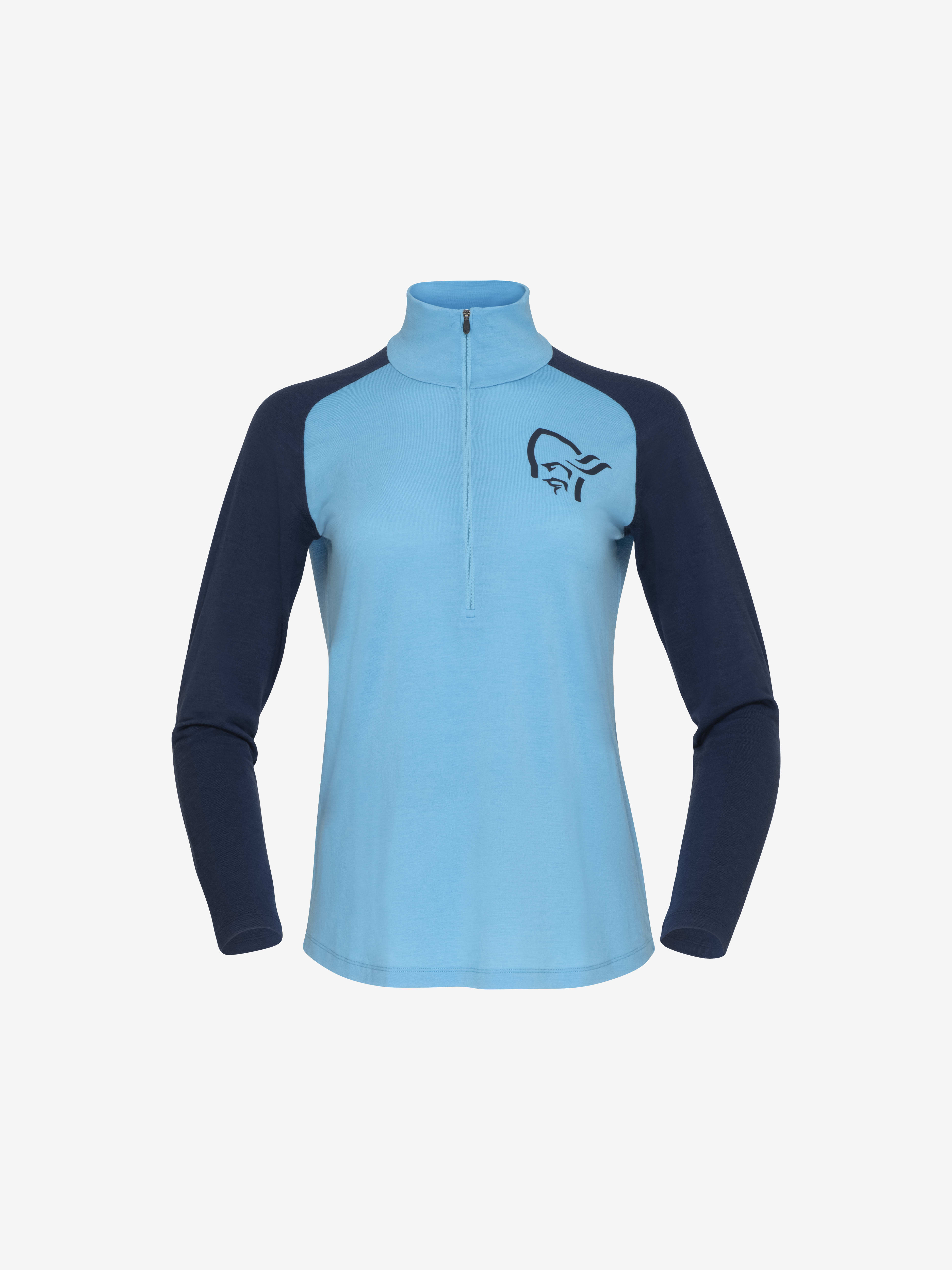 Packshot front image of norrona pureUll Zip Neck Aquarius/Indigo Night