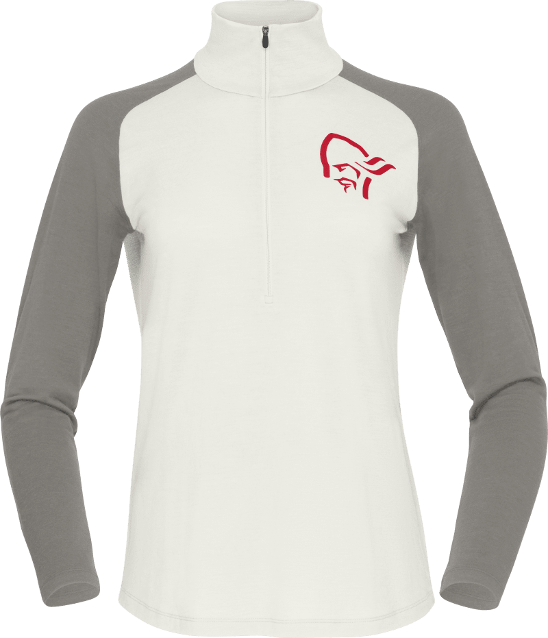 norrøna pureUll Zip Neck W's Snowdrop/Castor Grey