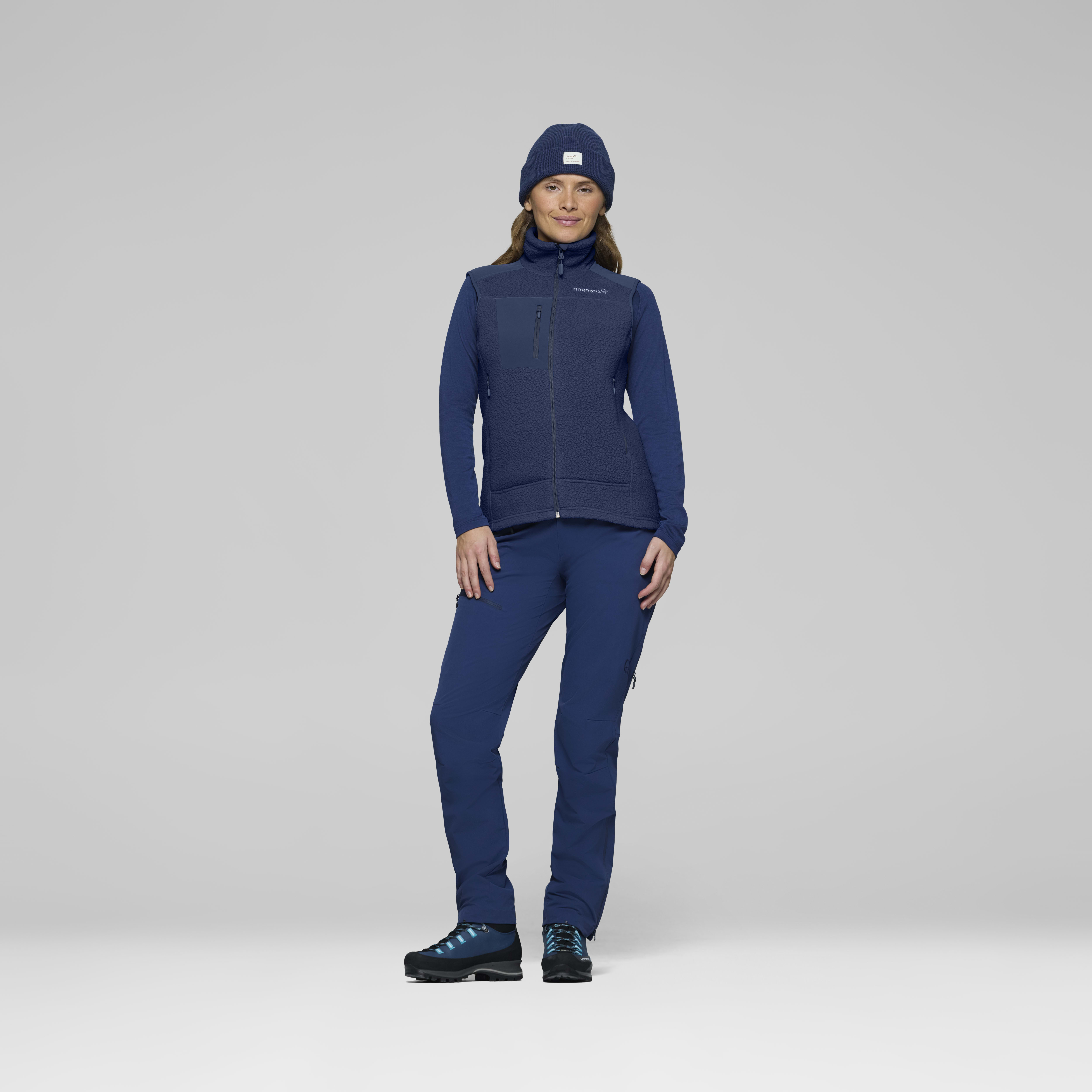 Female Look front image of trollveggen warm3 Vest Indigo Night