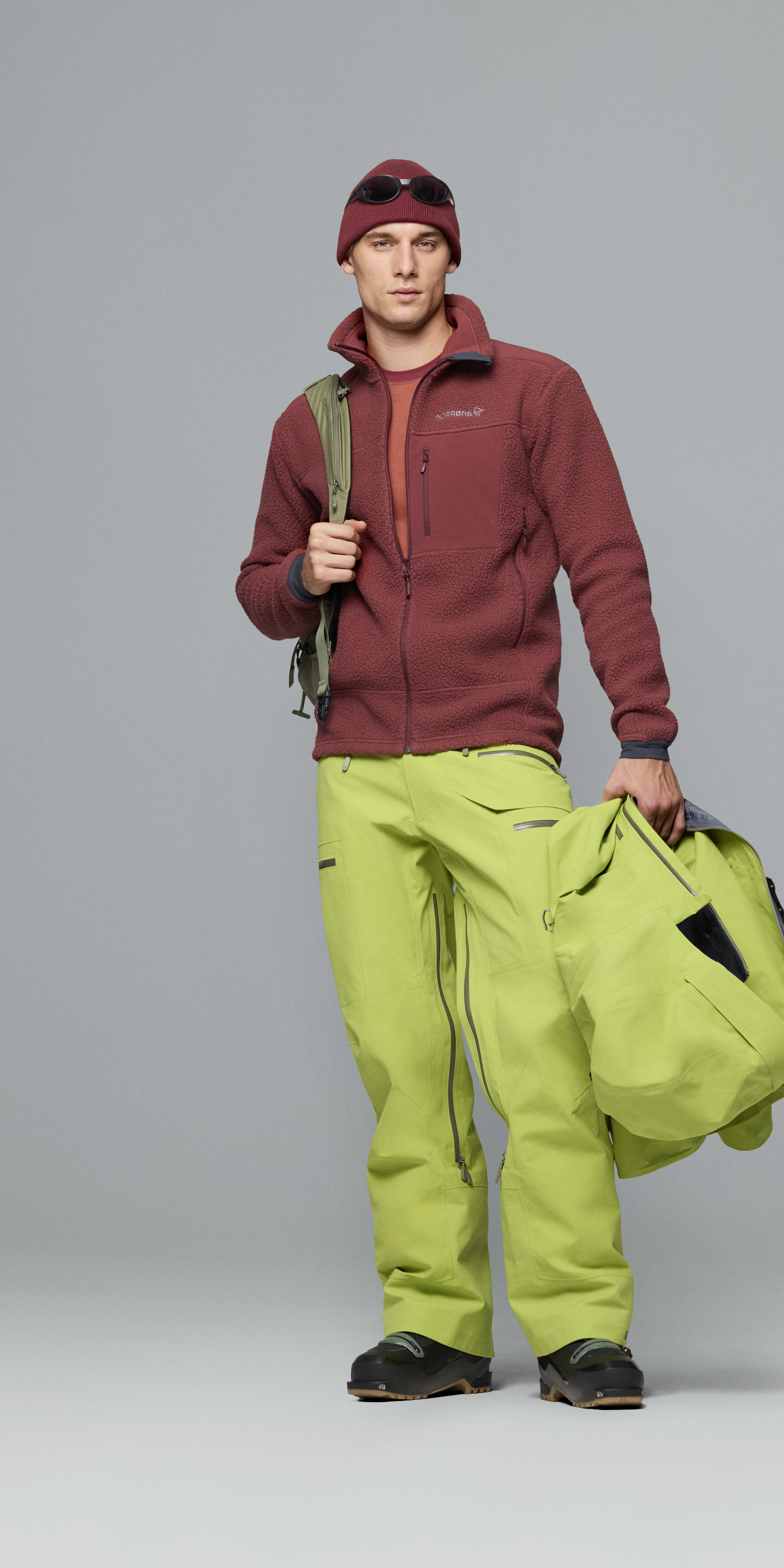 Male Look back image of lofoten Gore-Tex Pro Plus Pants Dark Citron