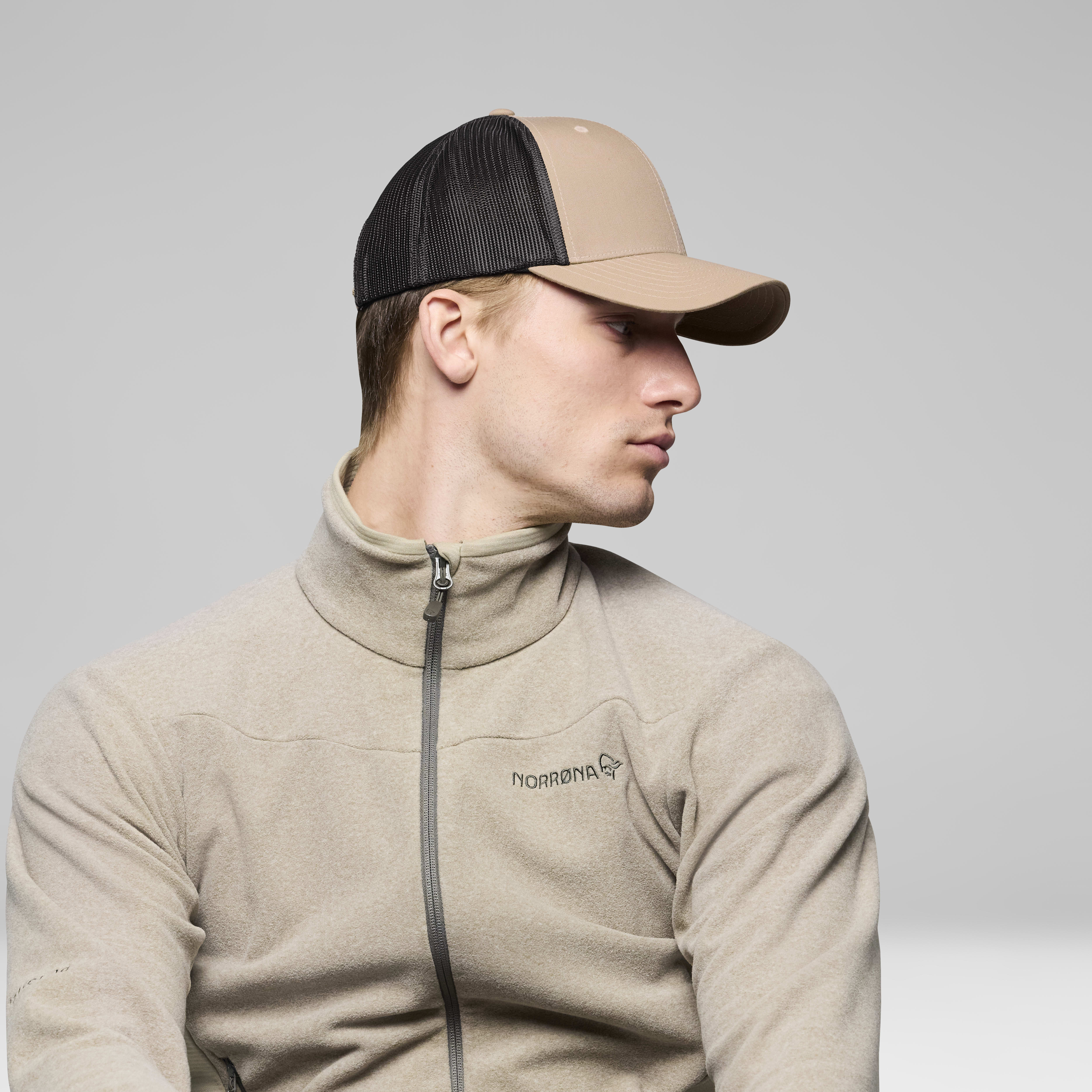 Female Look back image of 29 snap back trucker mesh Cap Oyster Gray