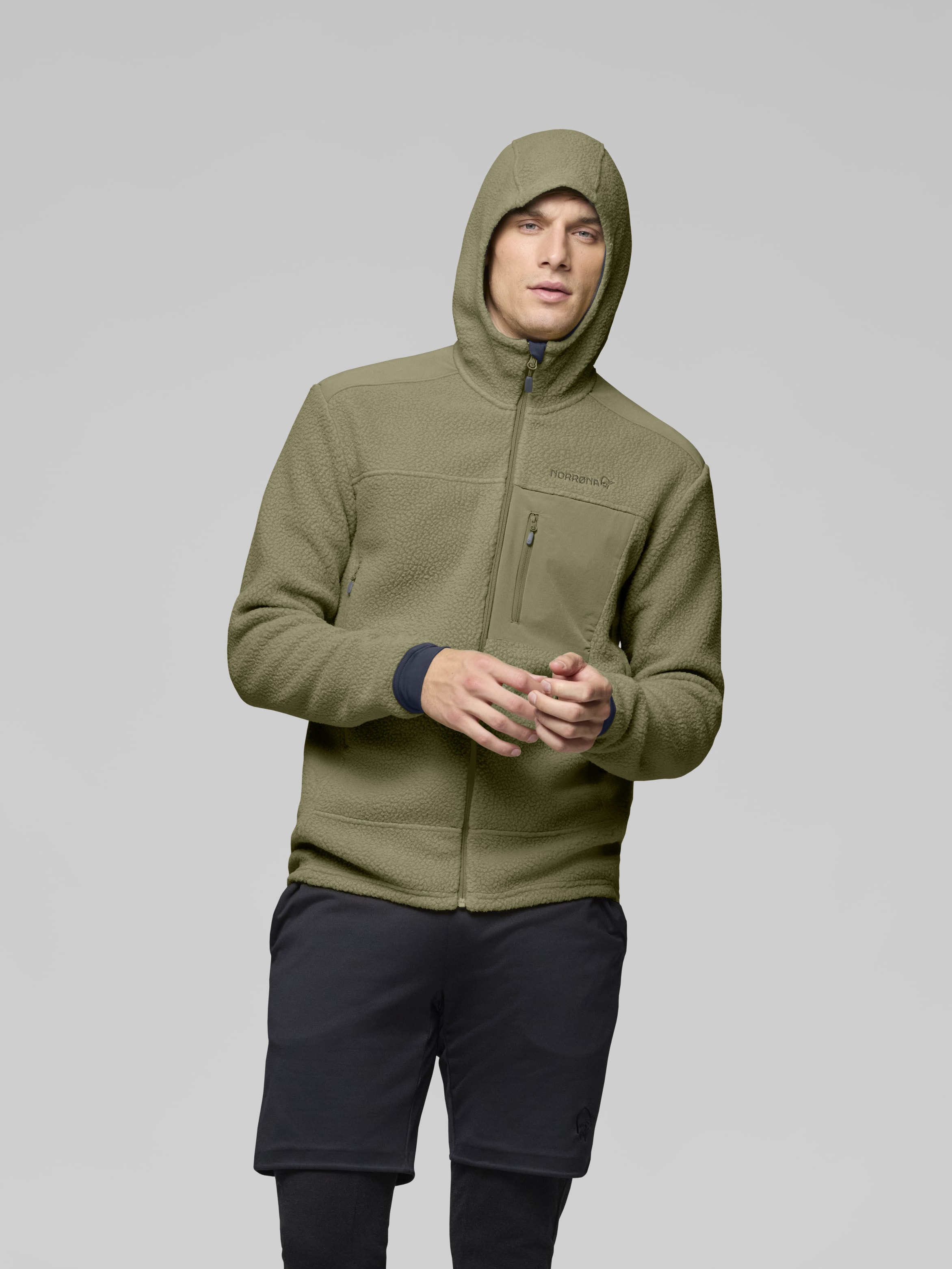 Male Look image of trollveggen warm3 Zip Hood Deep Lichen Green