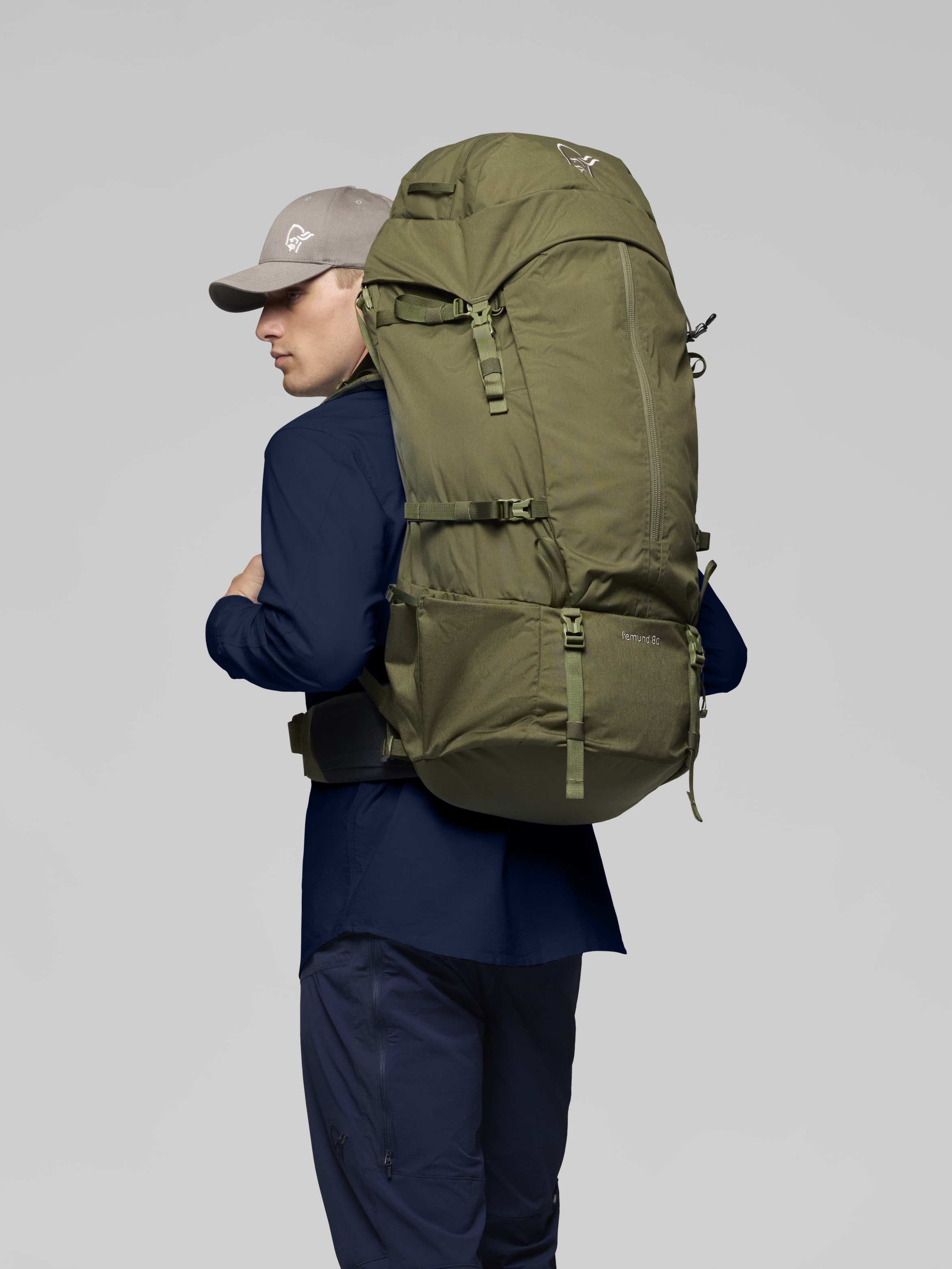 Male Look  image of femund synkron4 80L Pack Olive Night