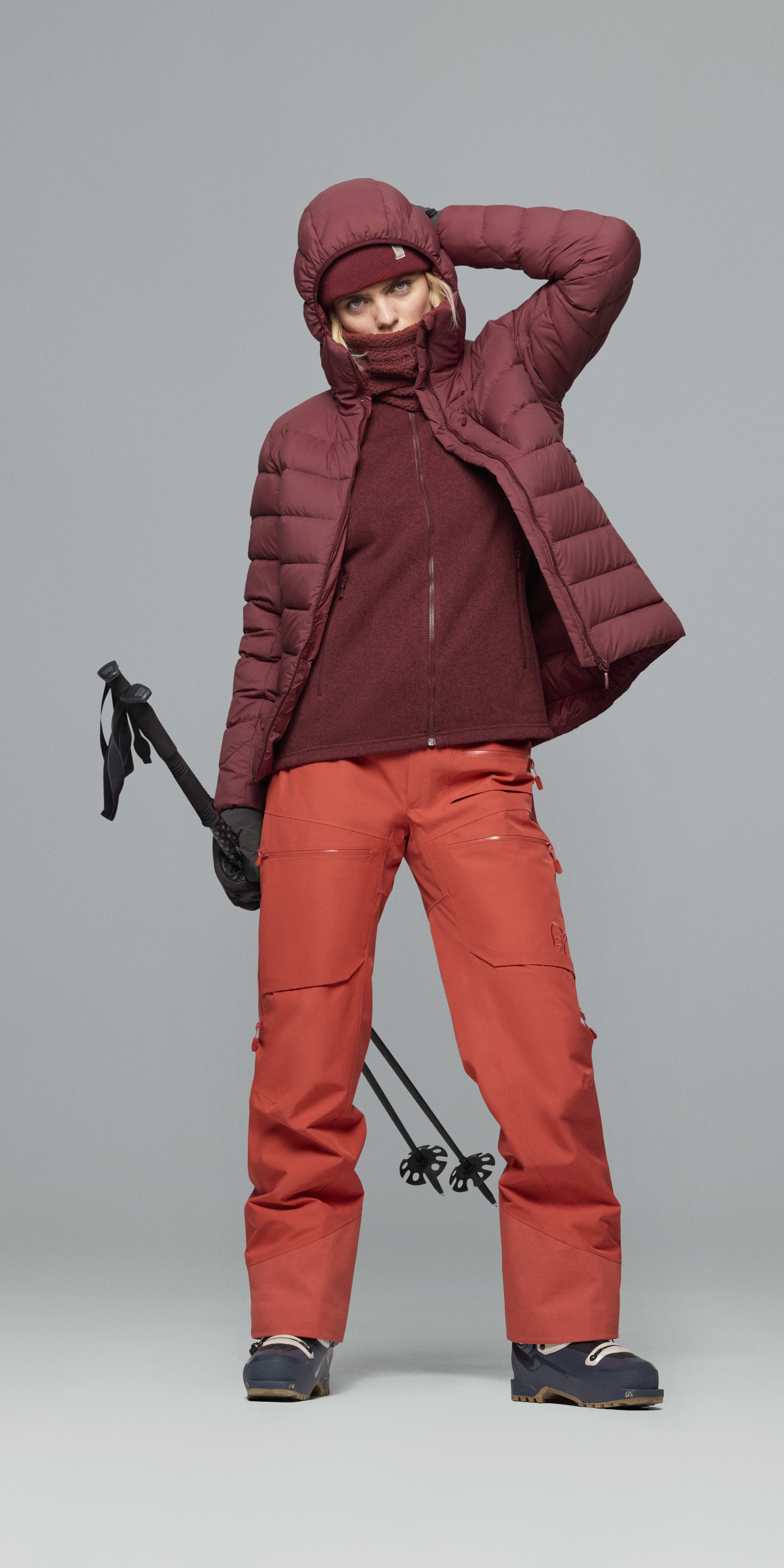 Female Look back image of lofoten Gore-Tex Insulated Pants Baked Apple