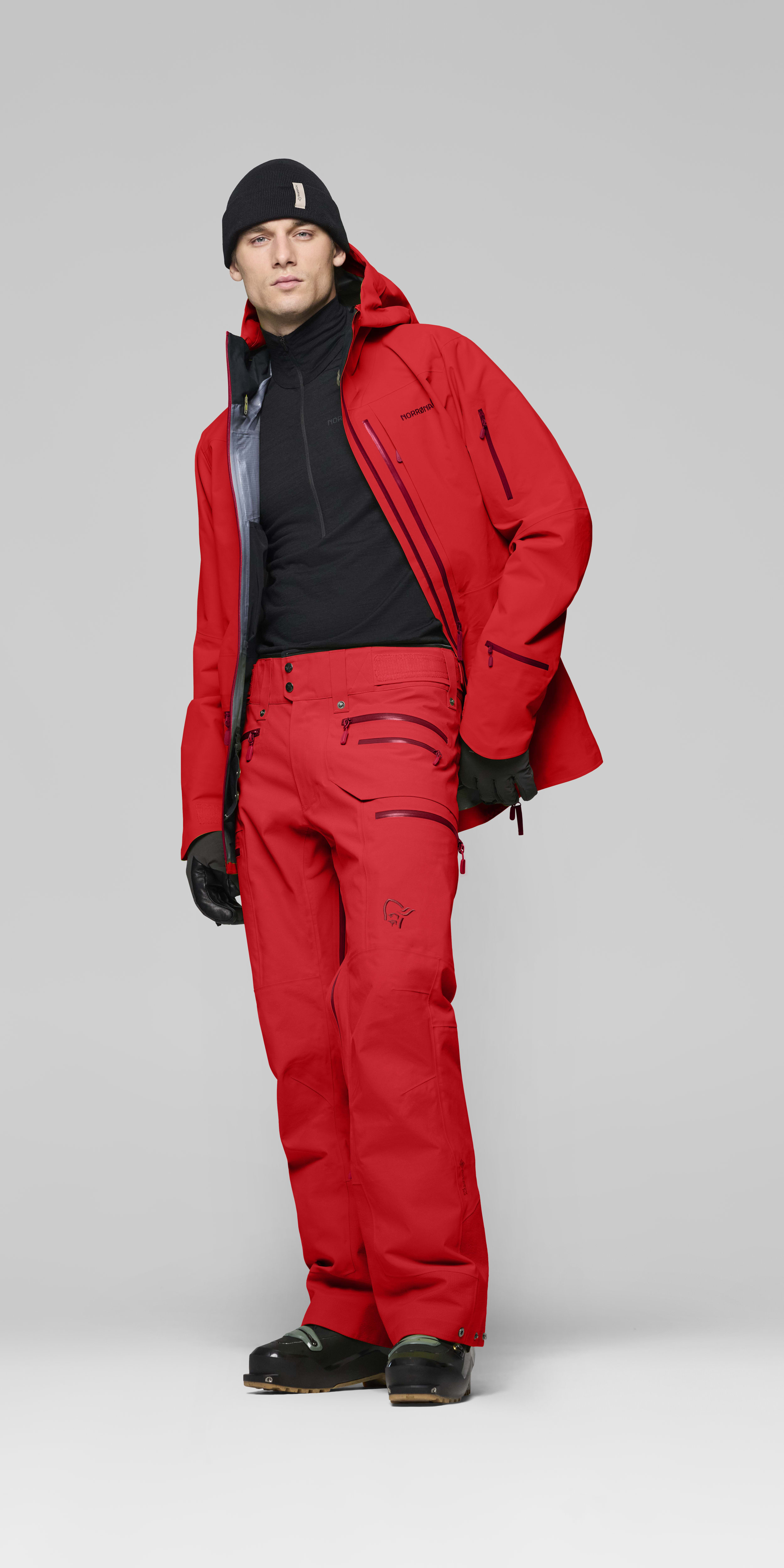 Male Look opening image of lofoten Gore-Tex Pro Plus Pants Fiery Red
