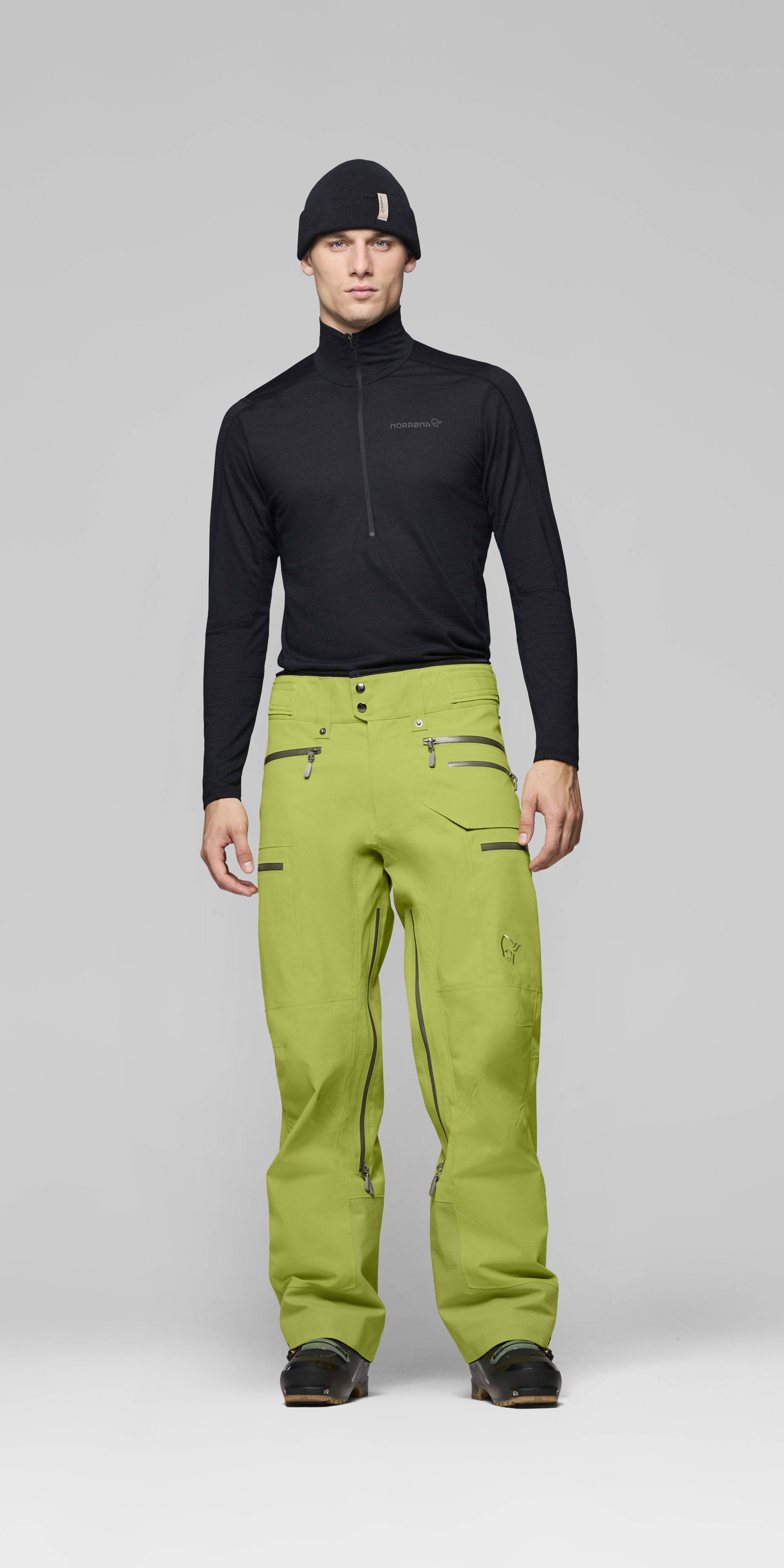 Male Look front image of lofoten Gore-Tex Pro Plus Pants Dark Citron