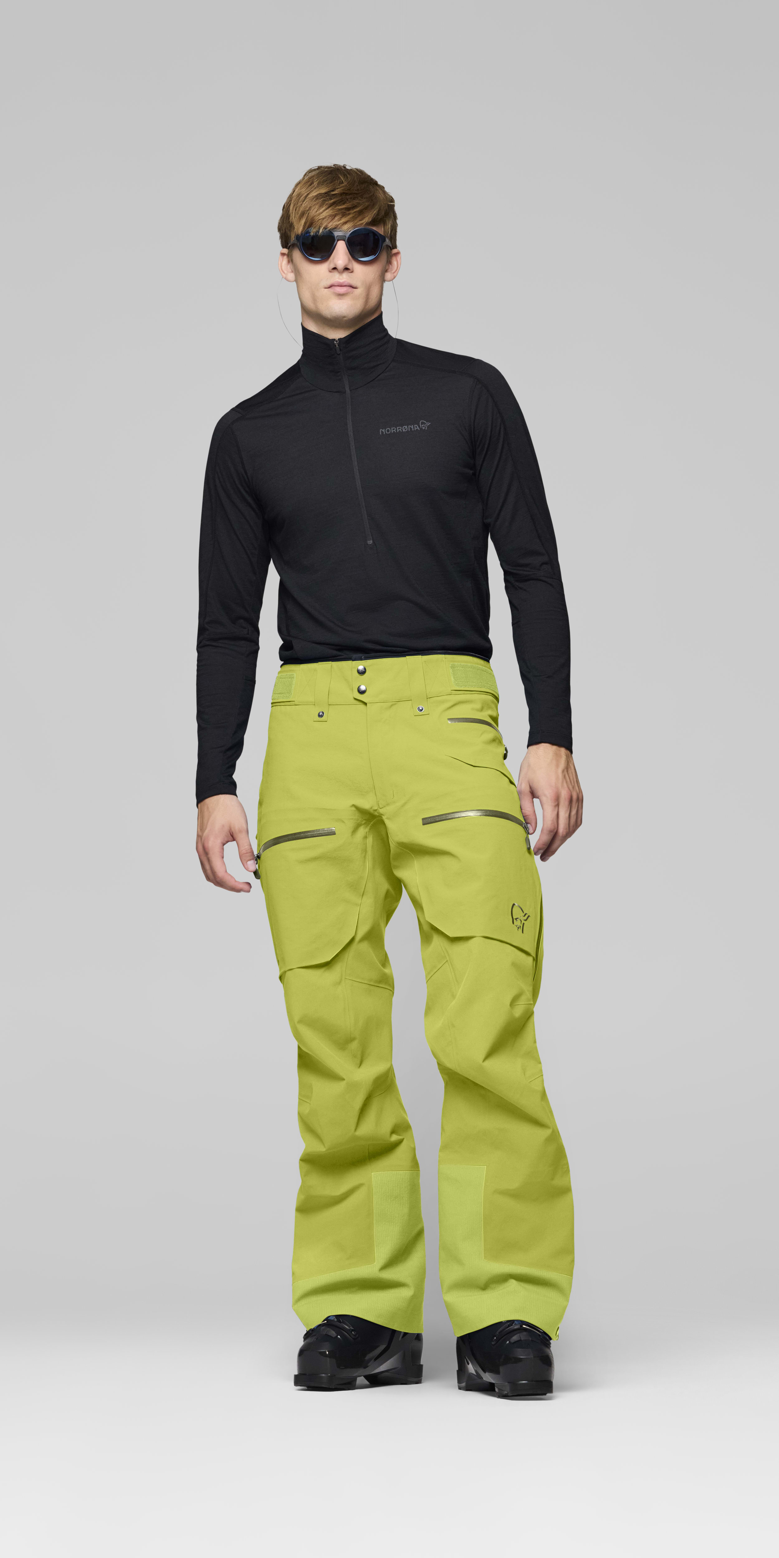 Male Look front image of lofoten Gore-Tex Pro Pants Dark Citron