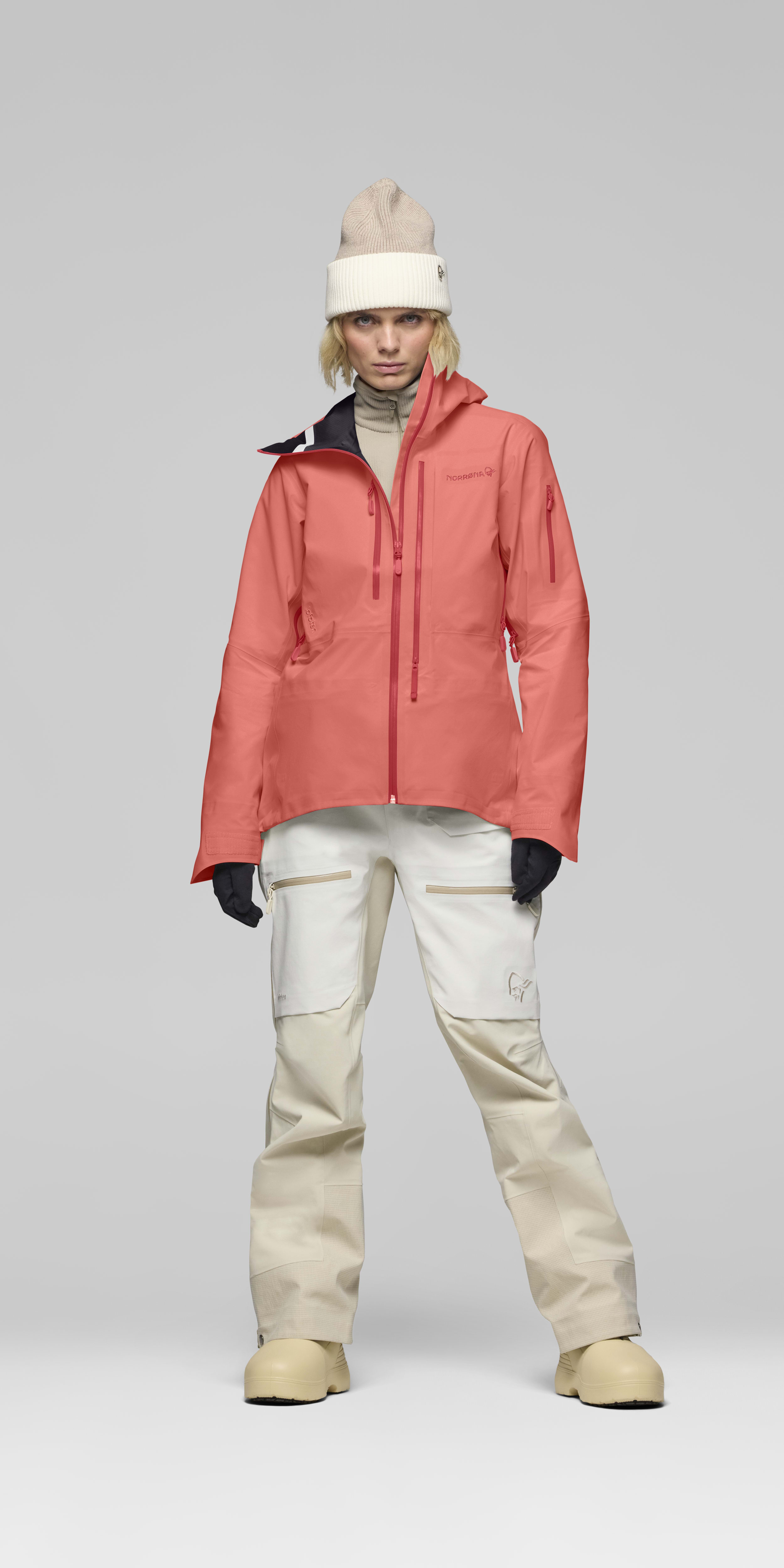 Female Look front image of lofoten Gore-Tex Pro Jacket Deep Sea Coral