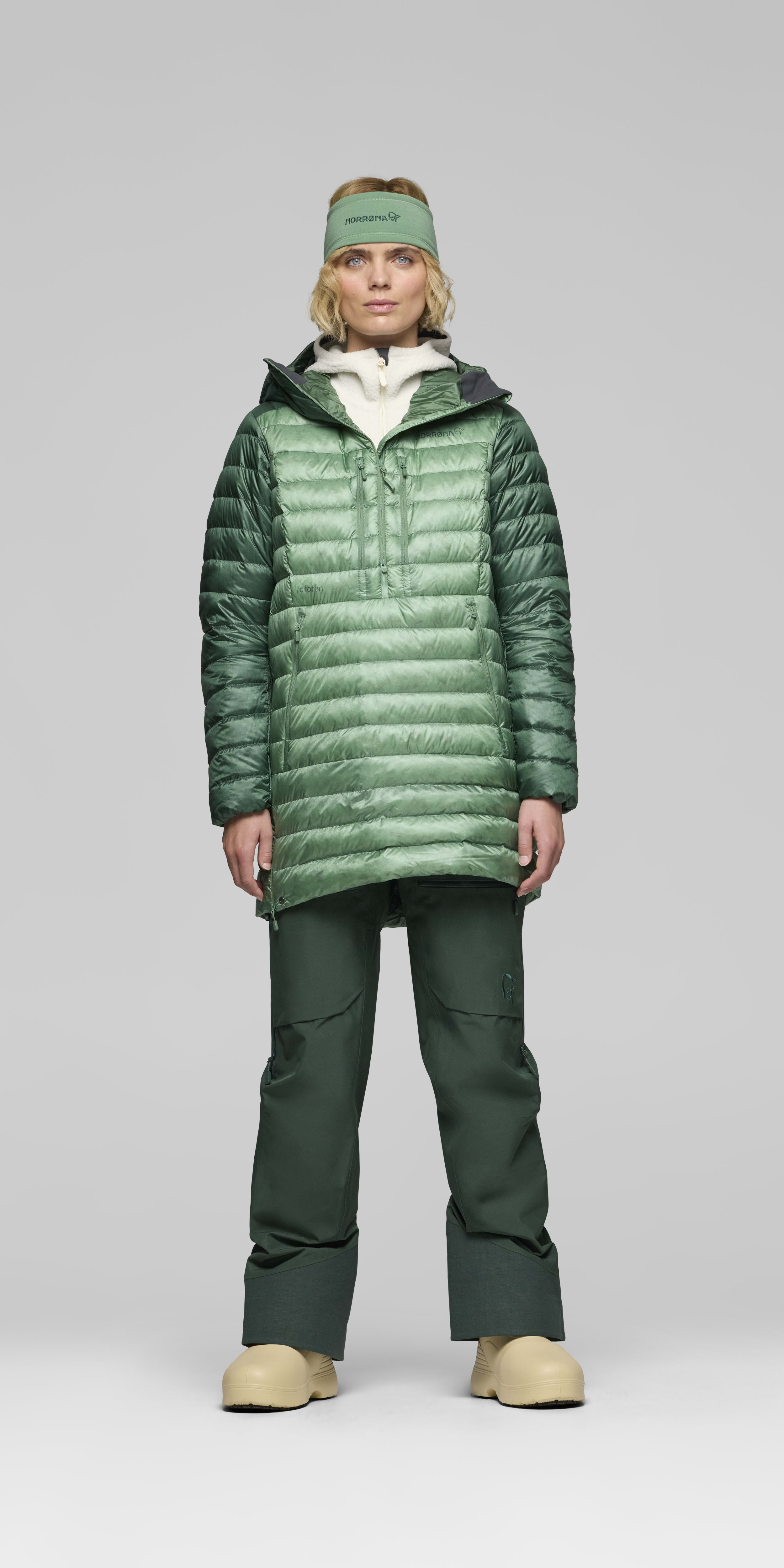 Female Look front image of lofoten down800 Anorak Dark Ivy