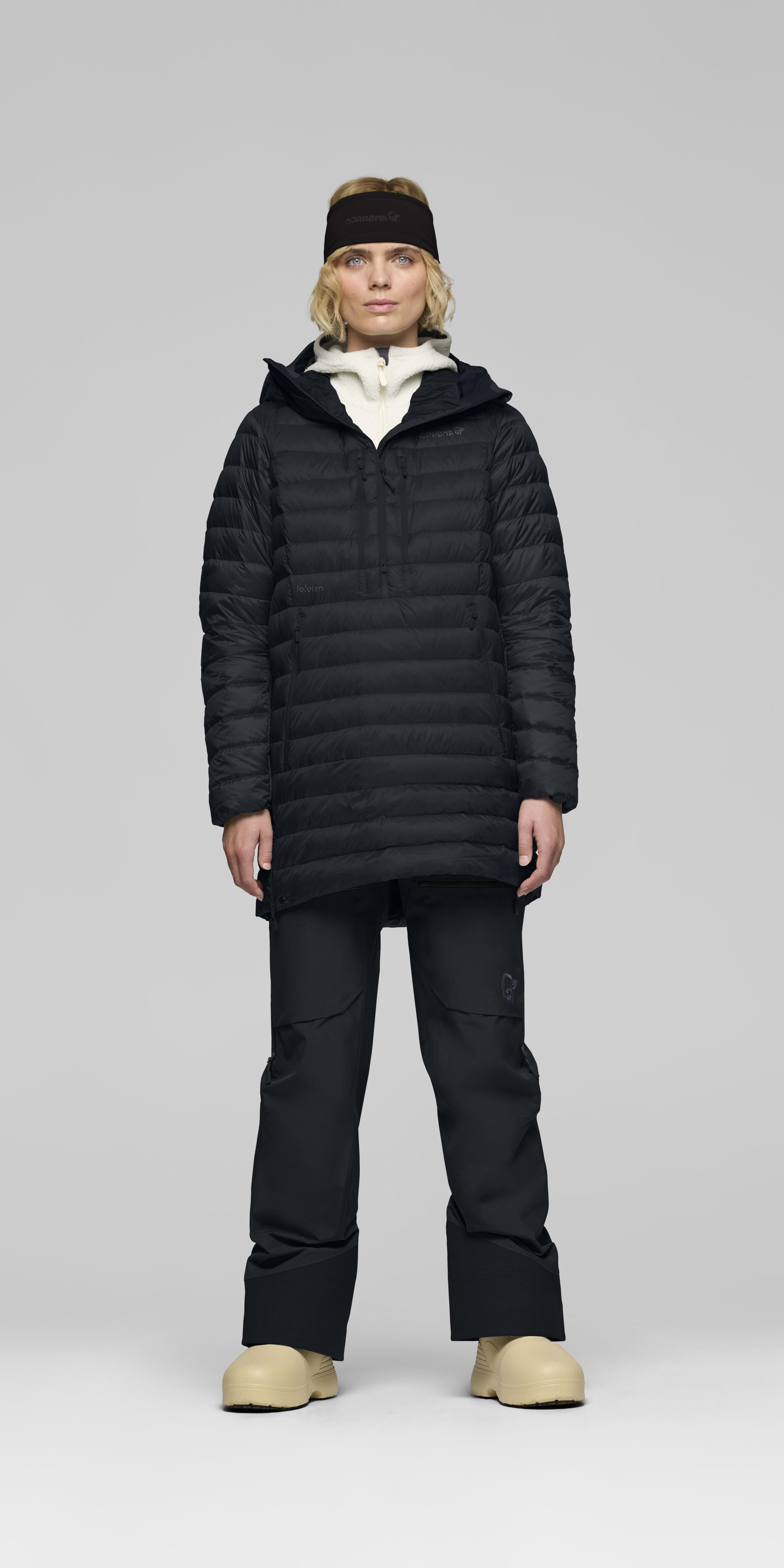 Female Look front image of lofoten down800 Anorak Caviar Black