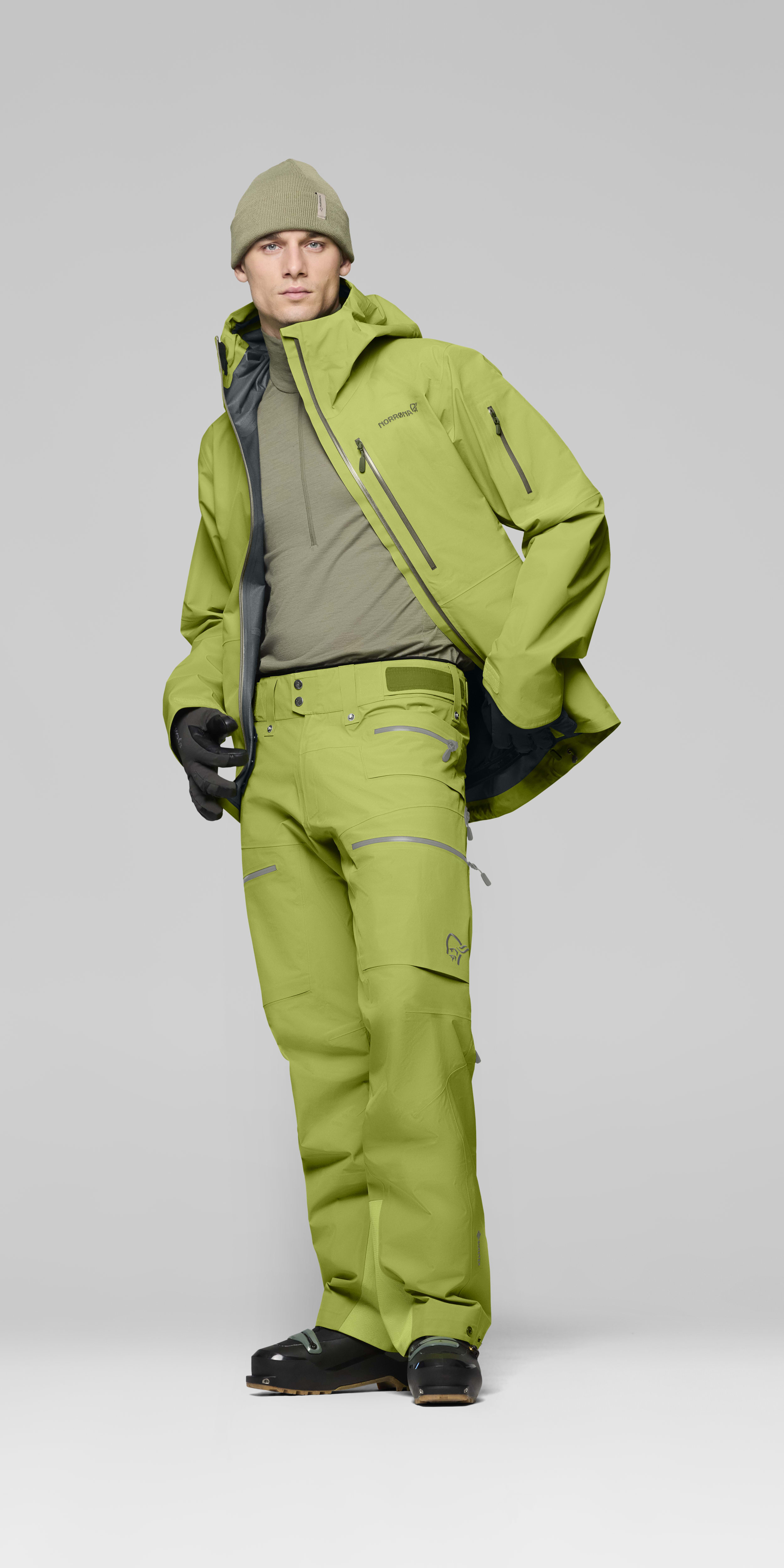 Male Look opening image of lofoten Gore-Tex Pants Dark Citron