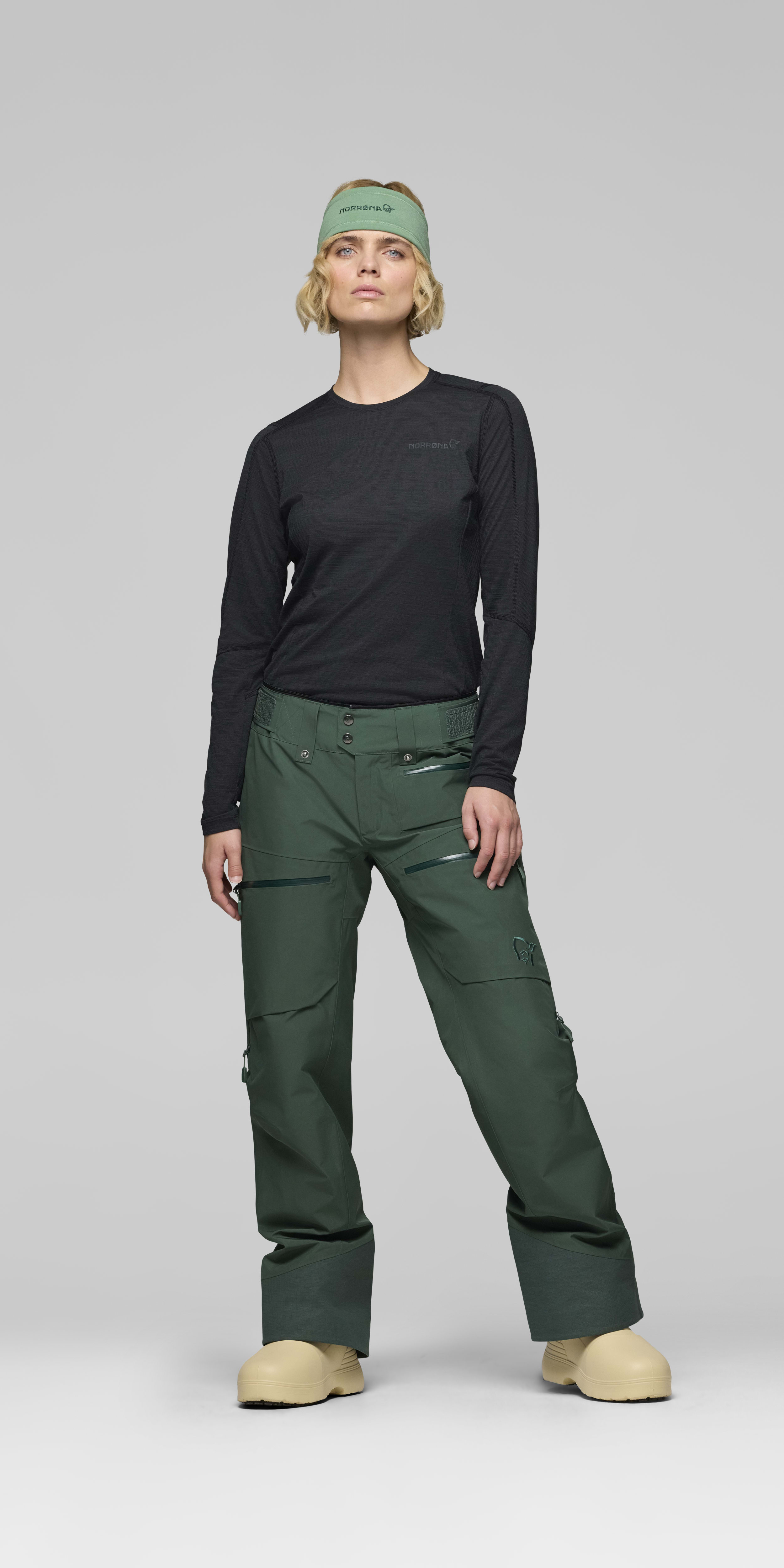Female Look front image of lofoten Gore-Tex Insulated Pants Jungle Green