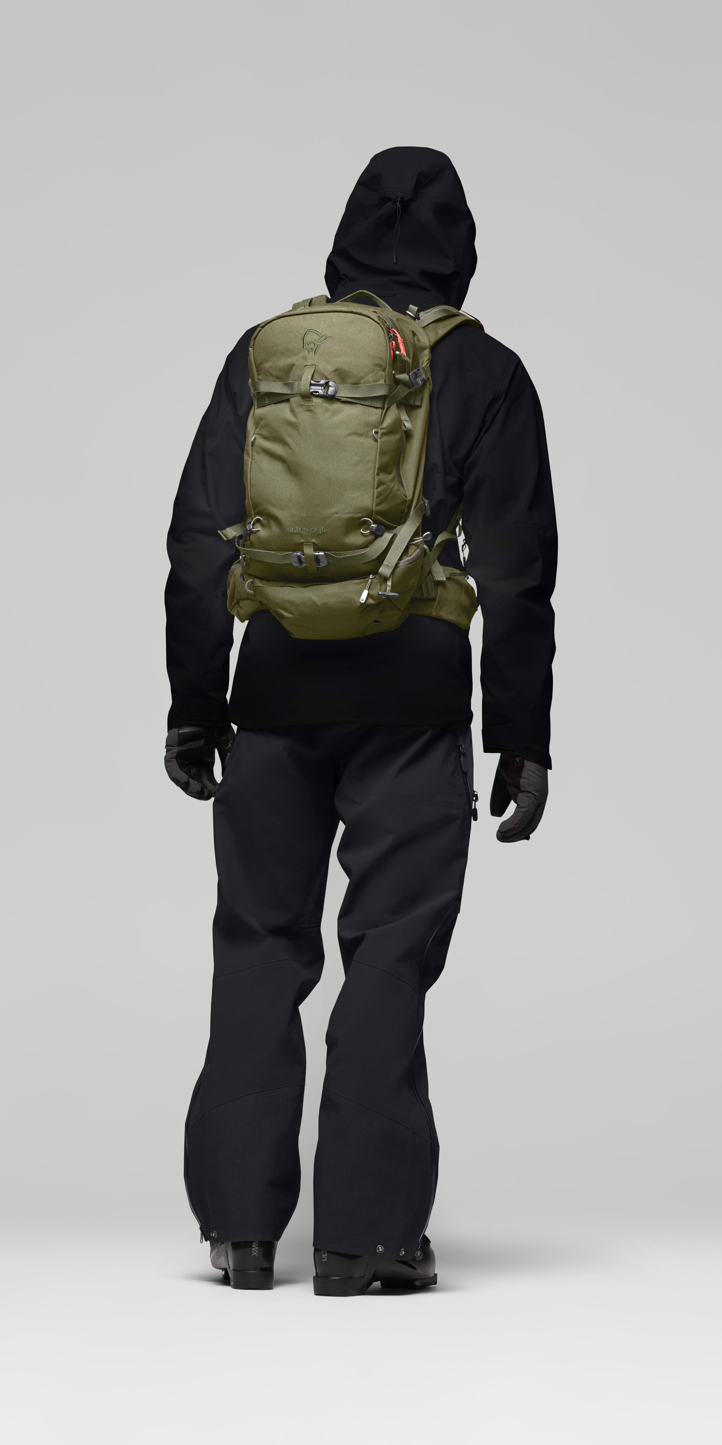 Female Look front image of lofoten 30L Pack Deep Lichen Green