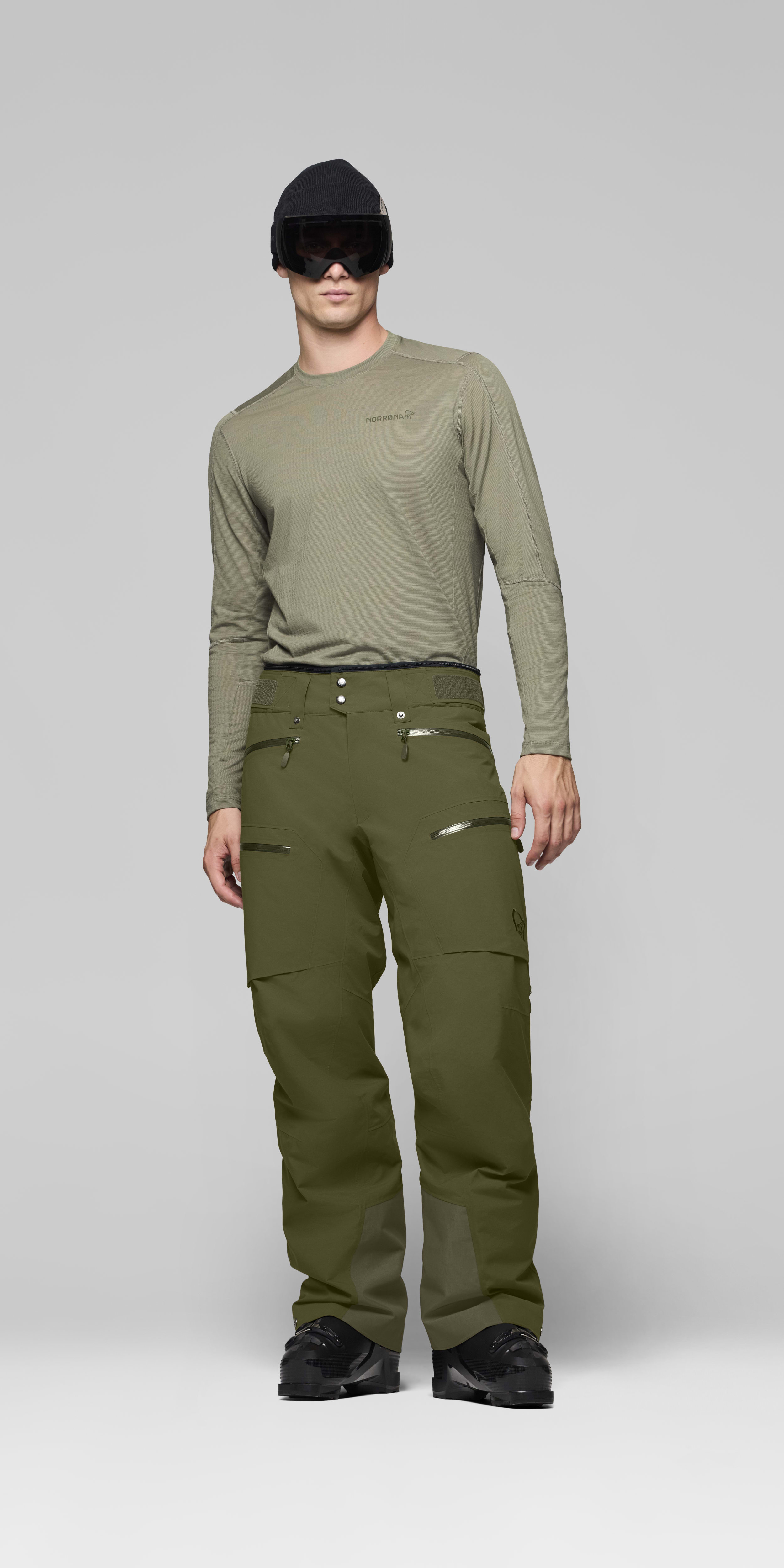 Male Look front image of lofoten Gore-Tex thermo60 Pants Olive Night