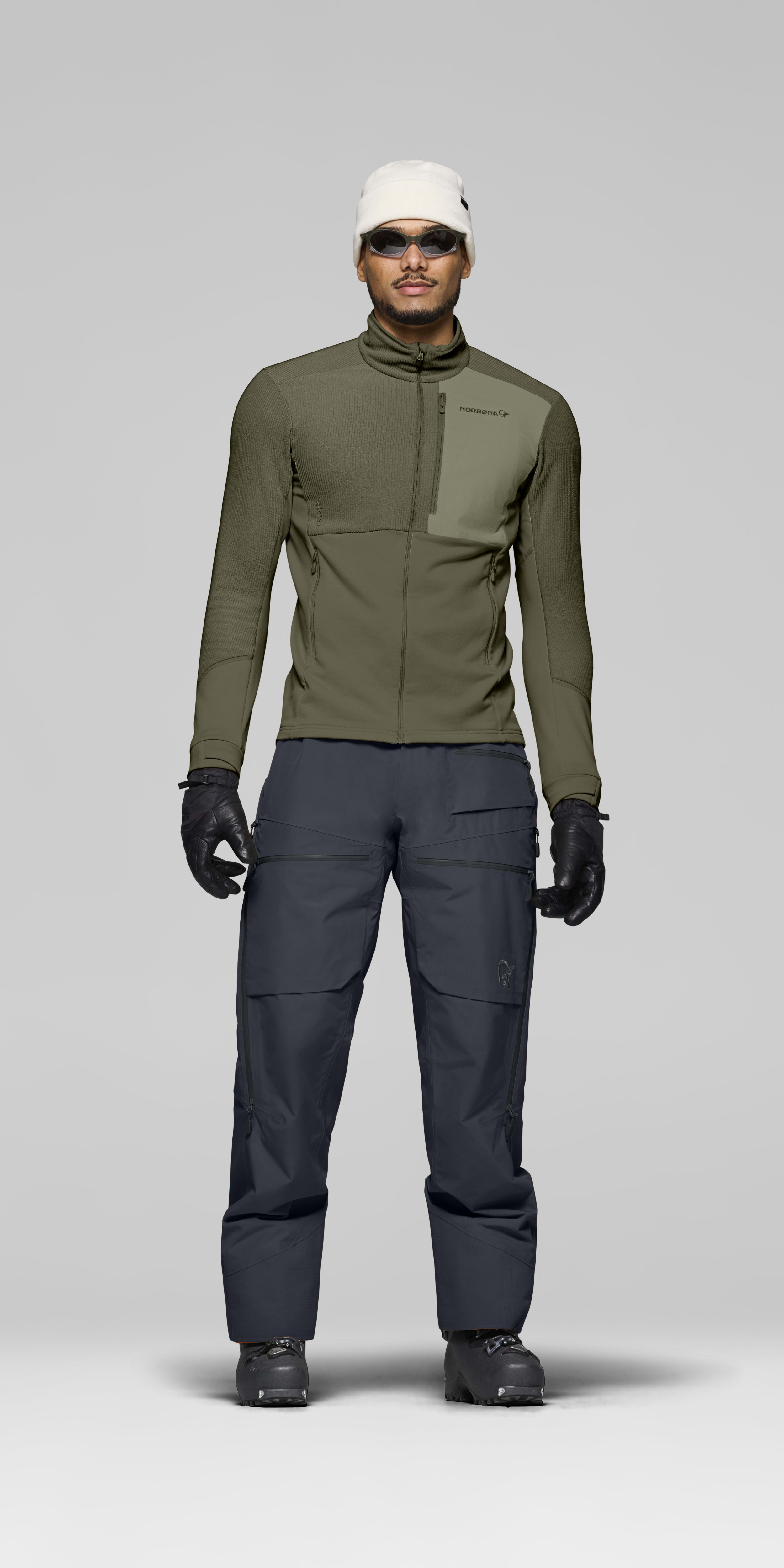 Male Look front image of lofoten warm2 Jacket Olive Night/Deep Lichen Green
