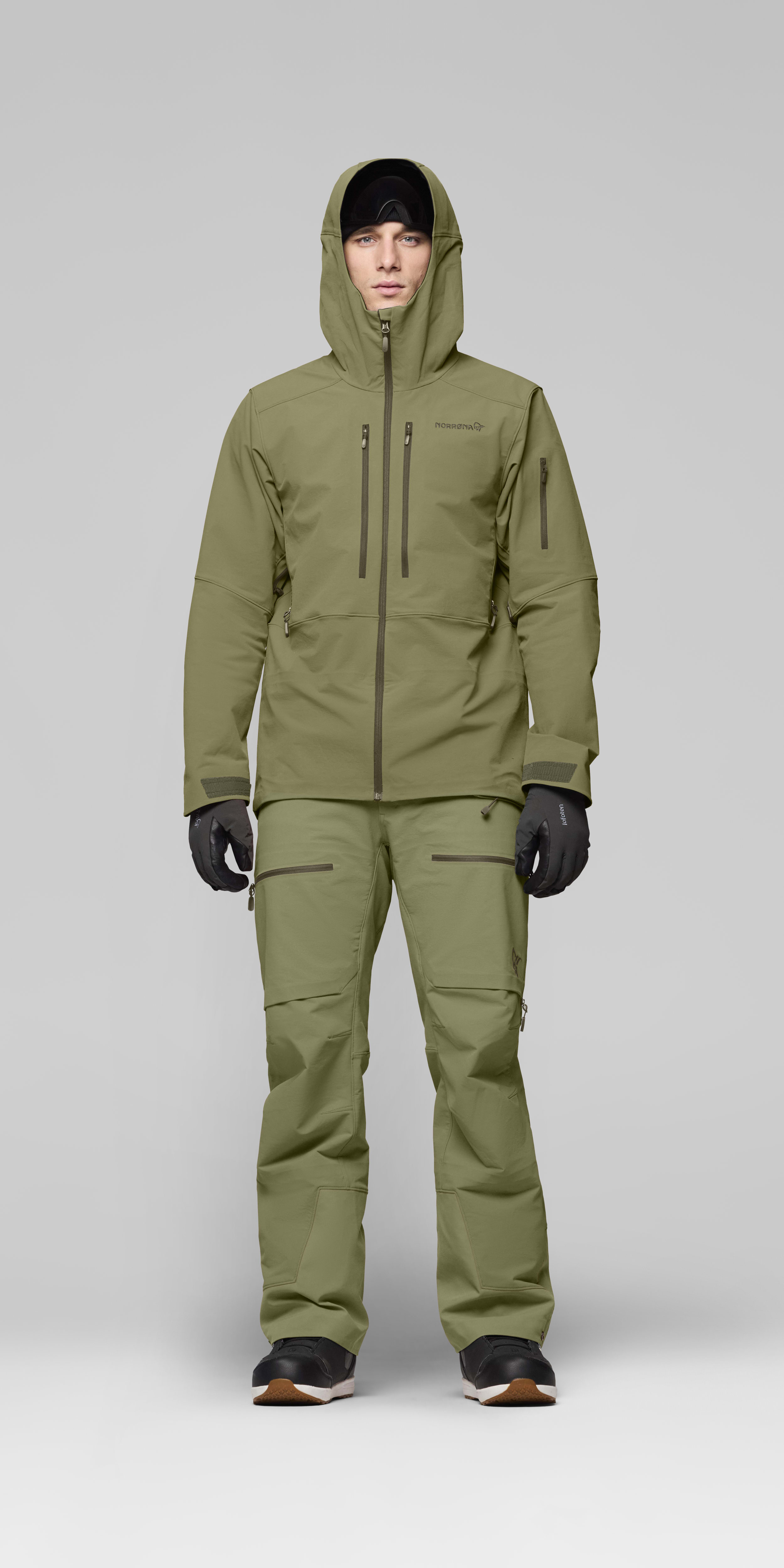 Male Look front image of lofoten flex1 Jacket Deep Lichen Green