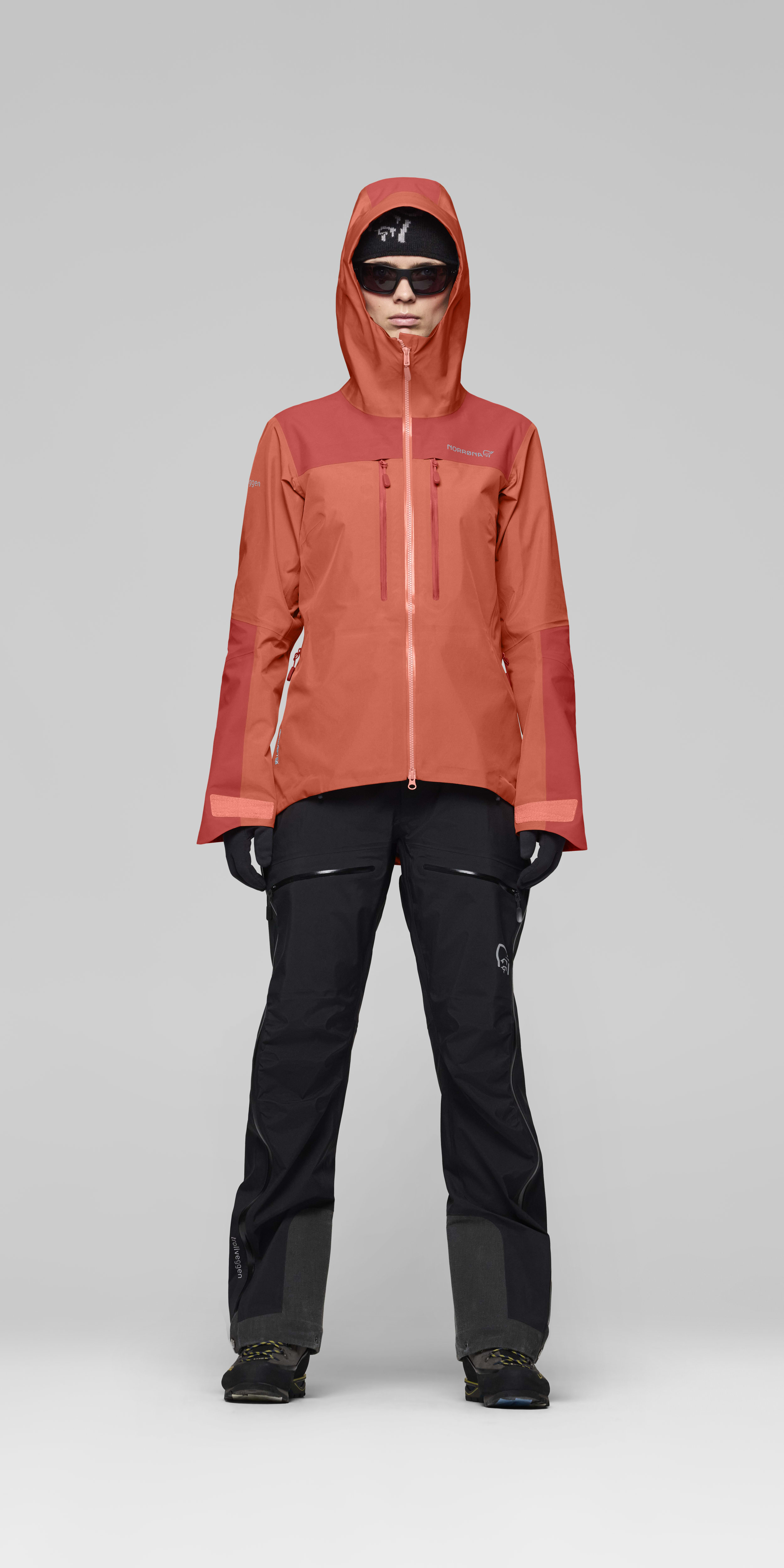 Female Look front image of trollveggen trollveggen Gore-Tex Pro light Jacket W's Deep Sea Coral/Baked Apple