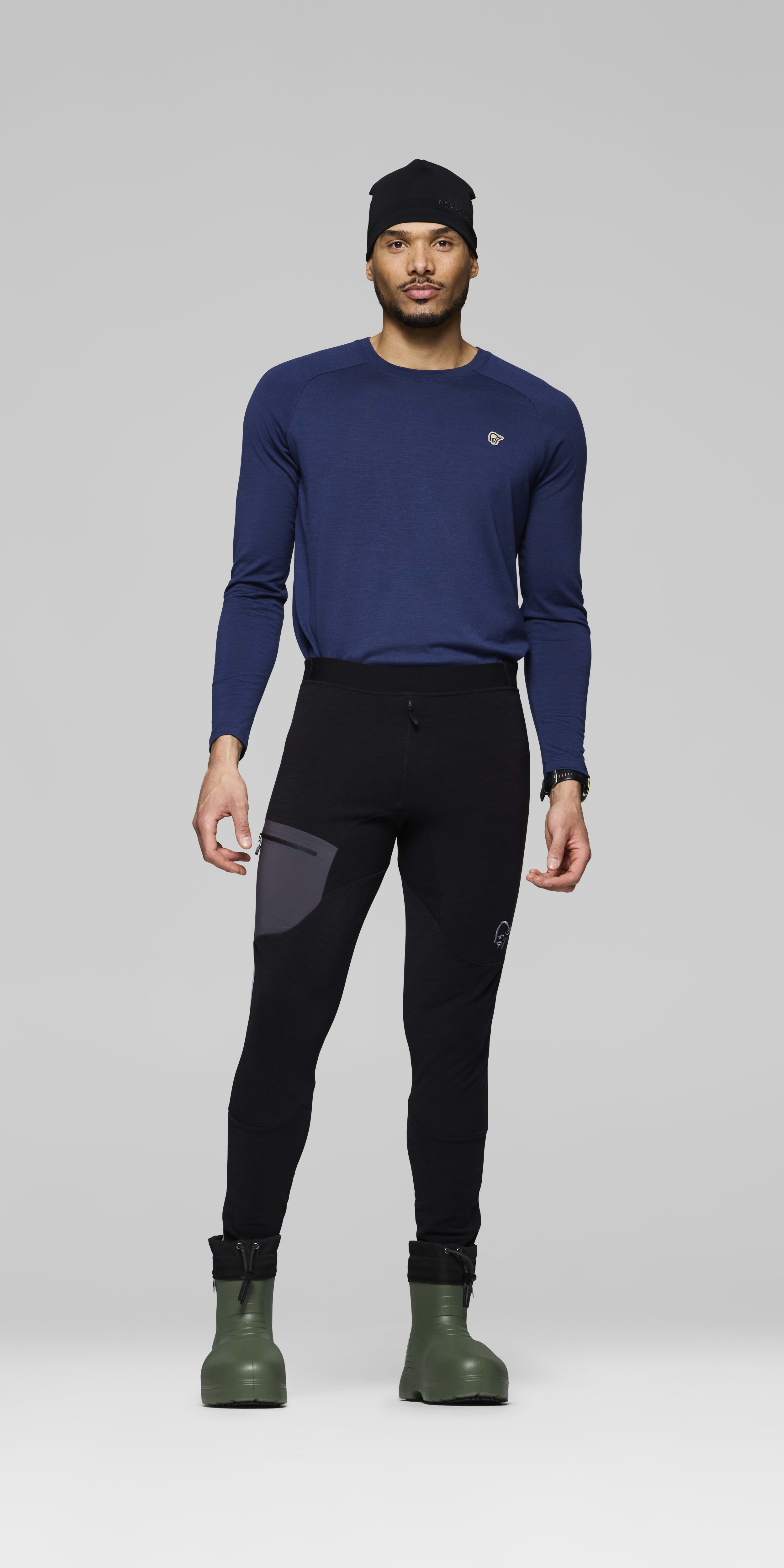 Male Look front image of trollveggen warmwool2 stretch Tights Caviar Black