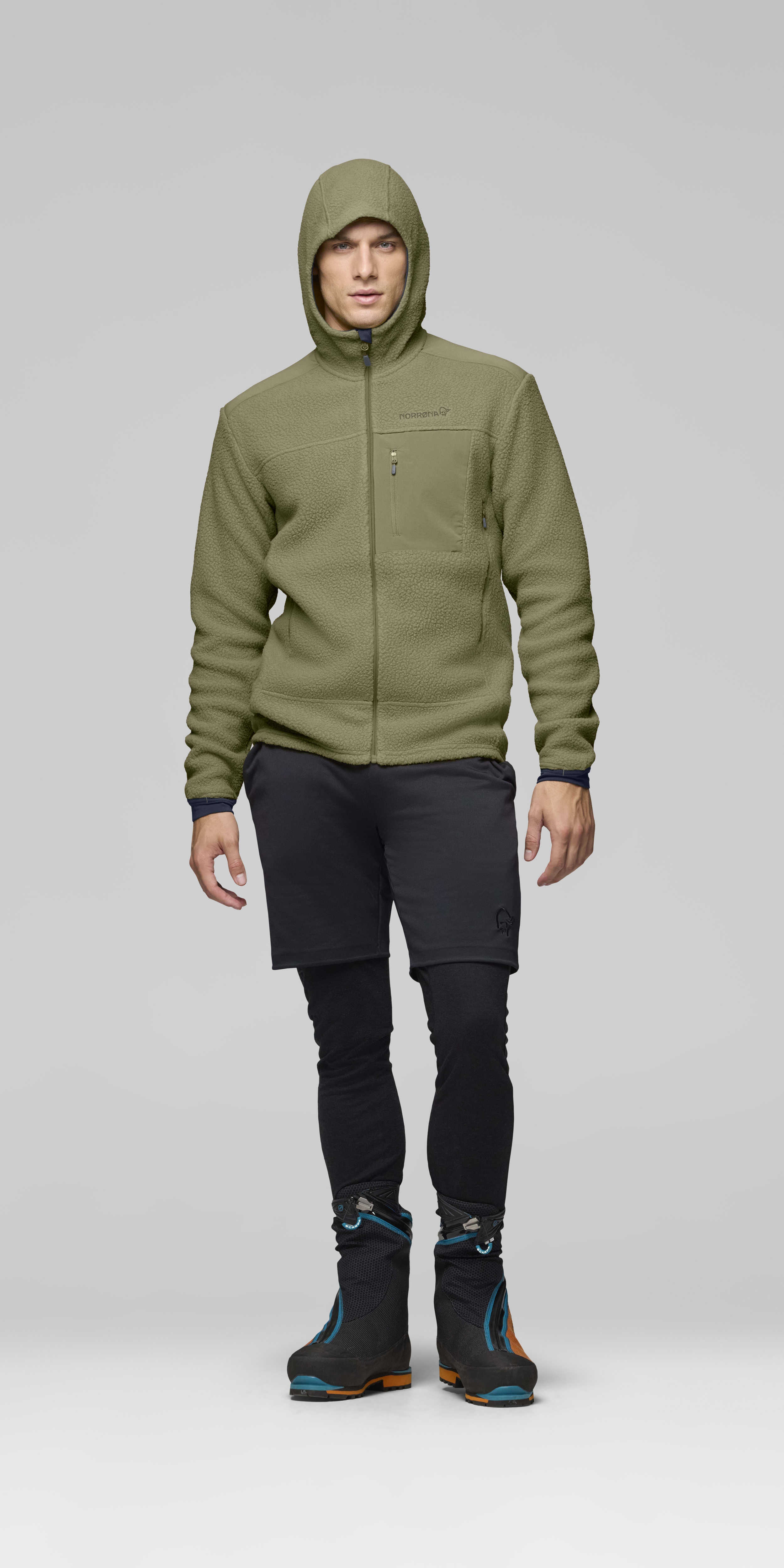 Male Look front image of trollveggen warm3 Zip Hood Deep Lichen Green