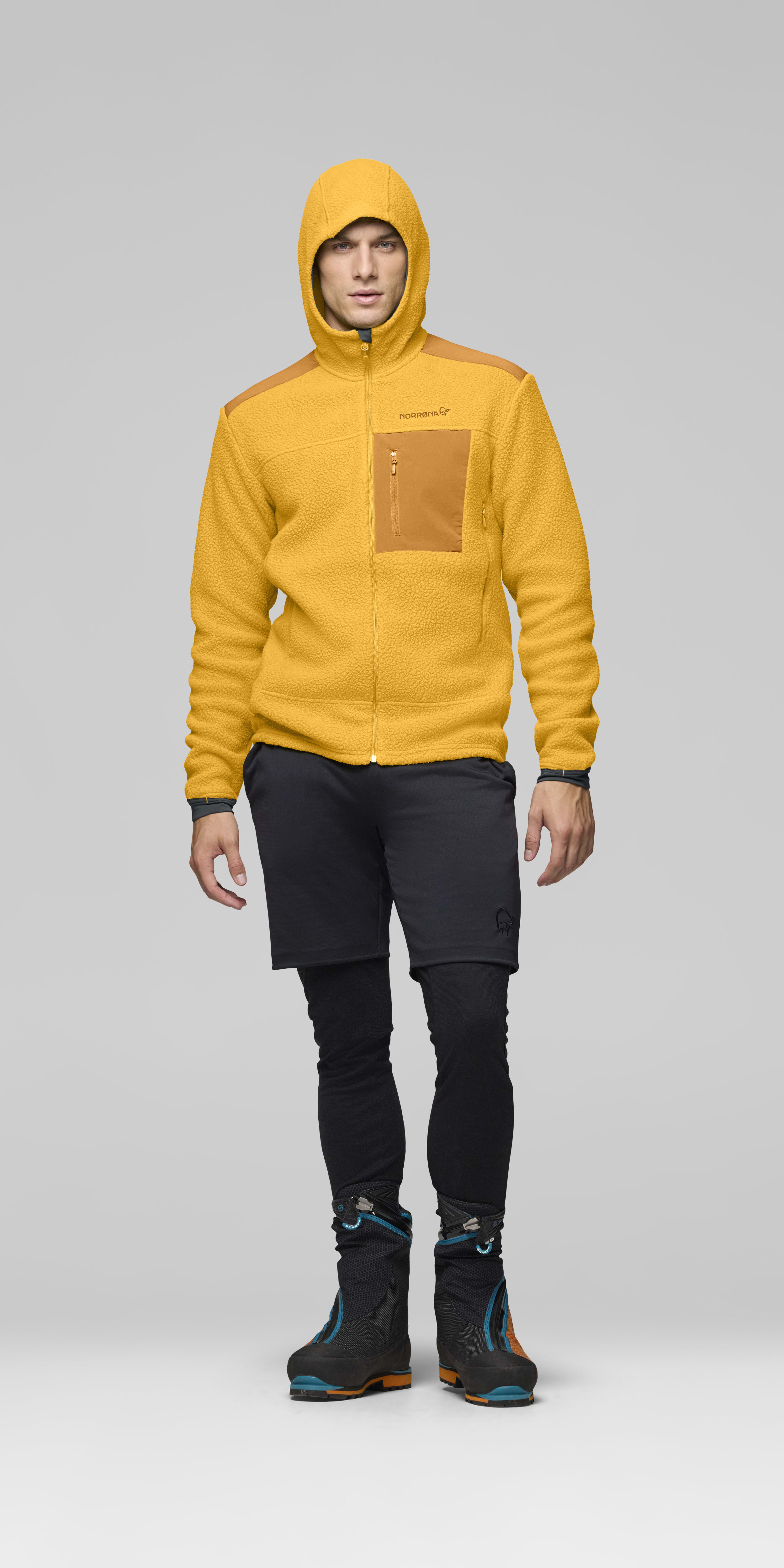 Male Look front image of trollveggen warm3 Zip Hood Sunflower/Honey Ginger