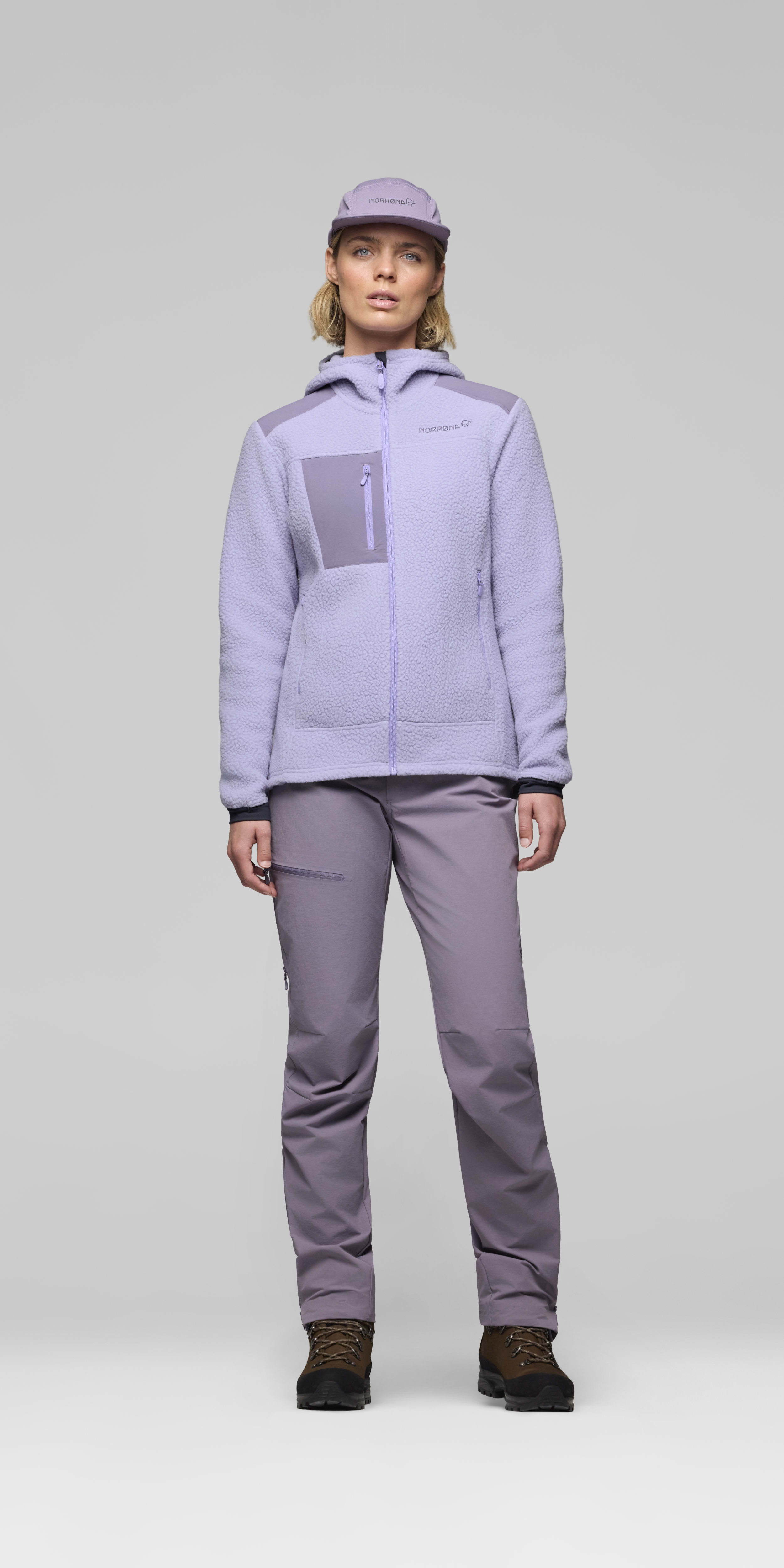 Female Look front image of trollveggen warm3 Zip Hood Heirloom Lilac/Purple Sage