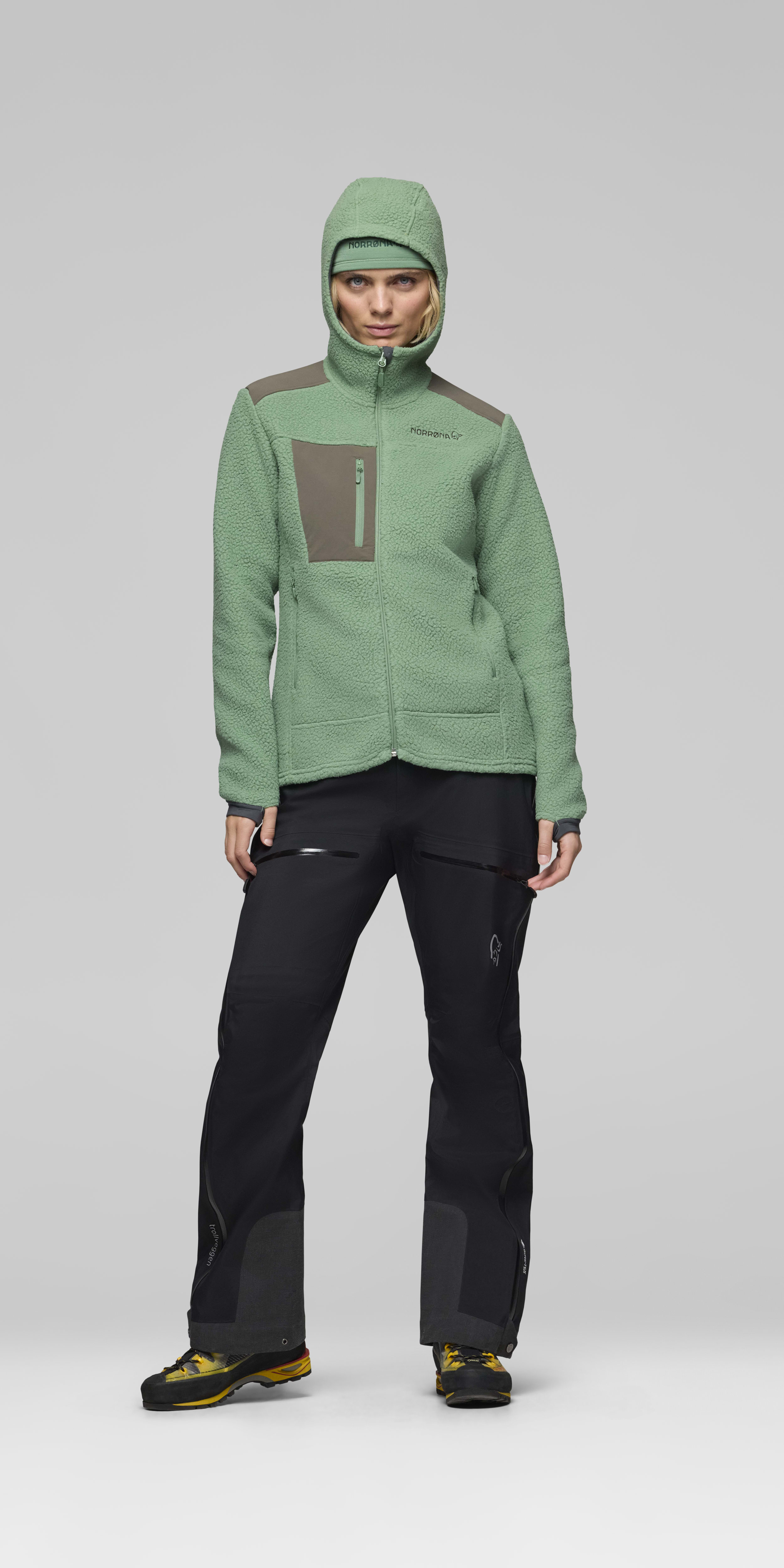 Female Look opening image of trollveggen warm3 Zip Hood Dark Ivy