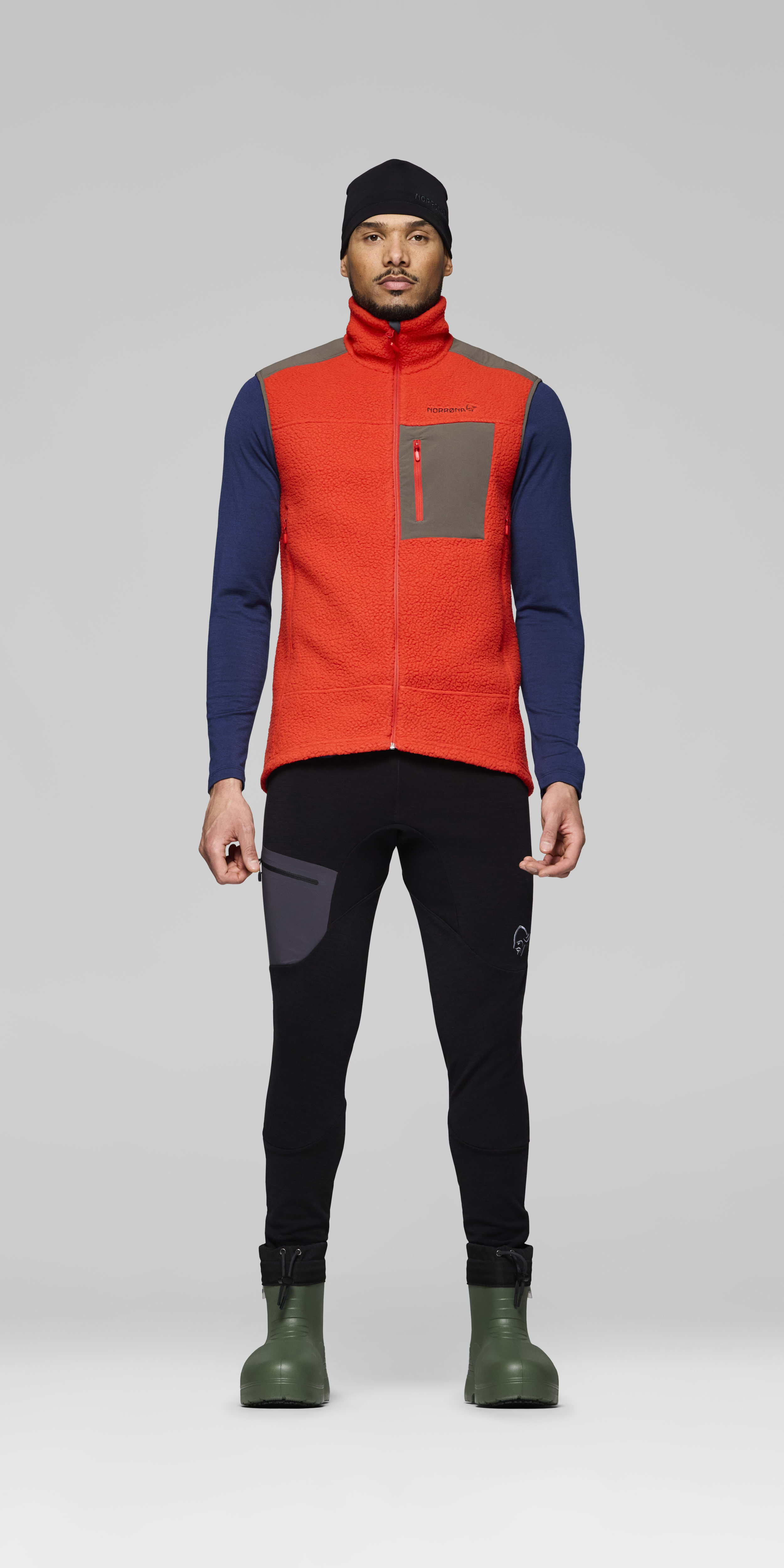 Male Look front image of trollveggen warm3 Vest Flame Scarlet