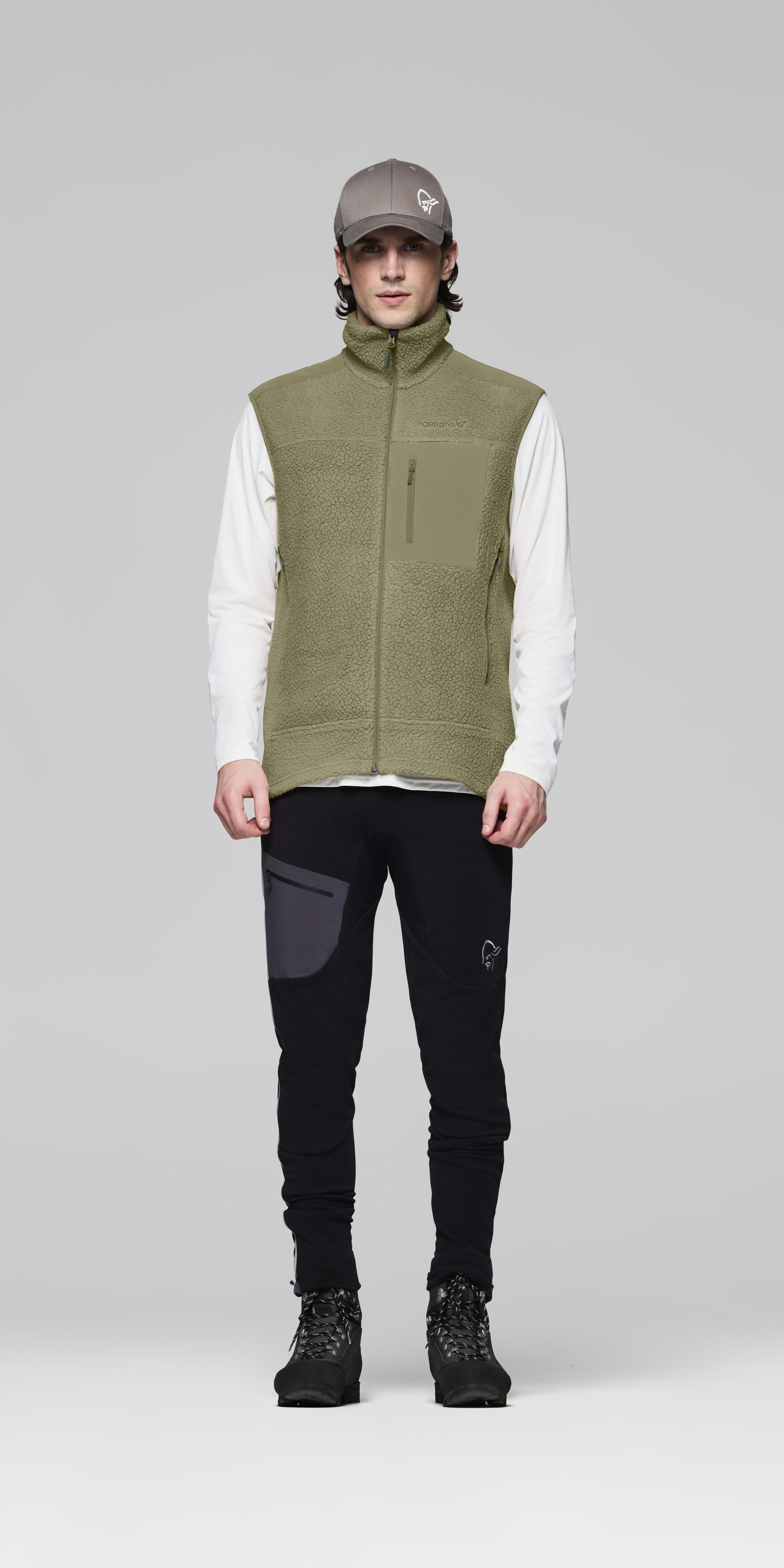 Male Look front image of trollveggen warm3 Vest Deep Lichen Green