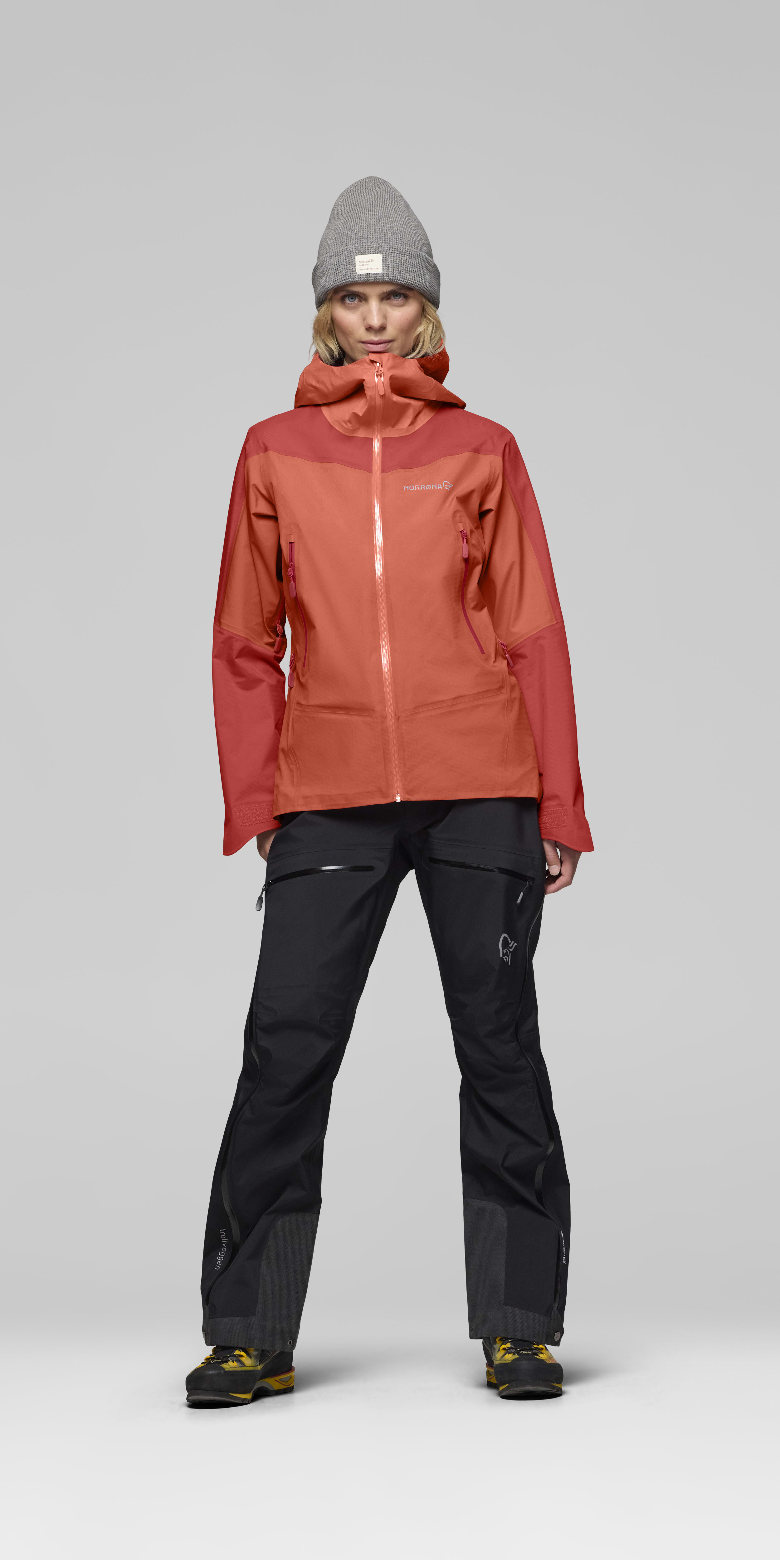 Female Look front image of falketind Gore-Tex Jacket Deep Sea Coral/Baked Apple