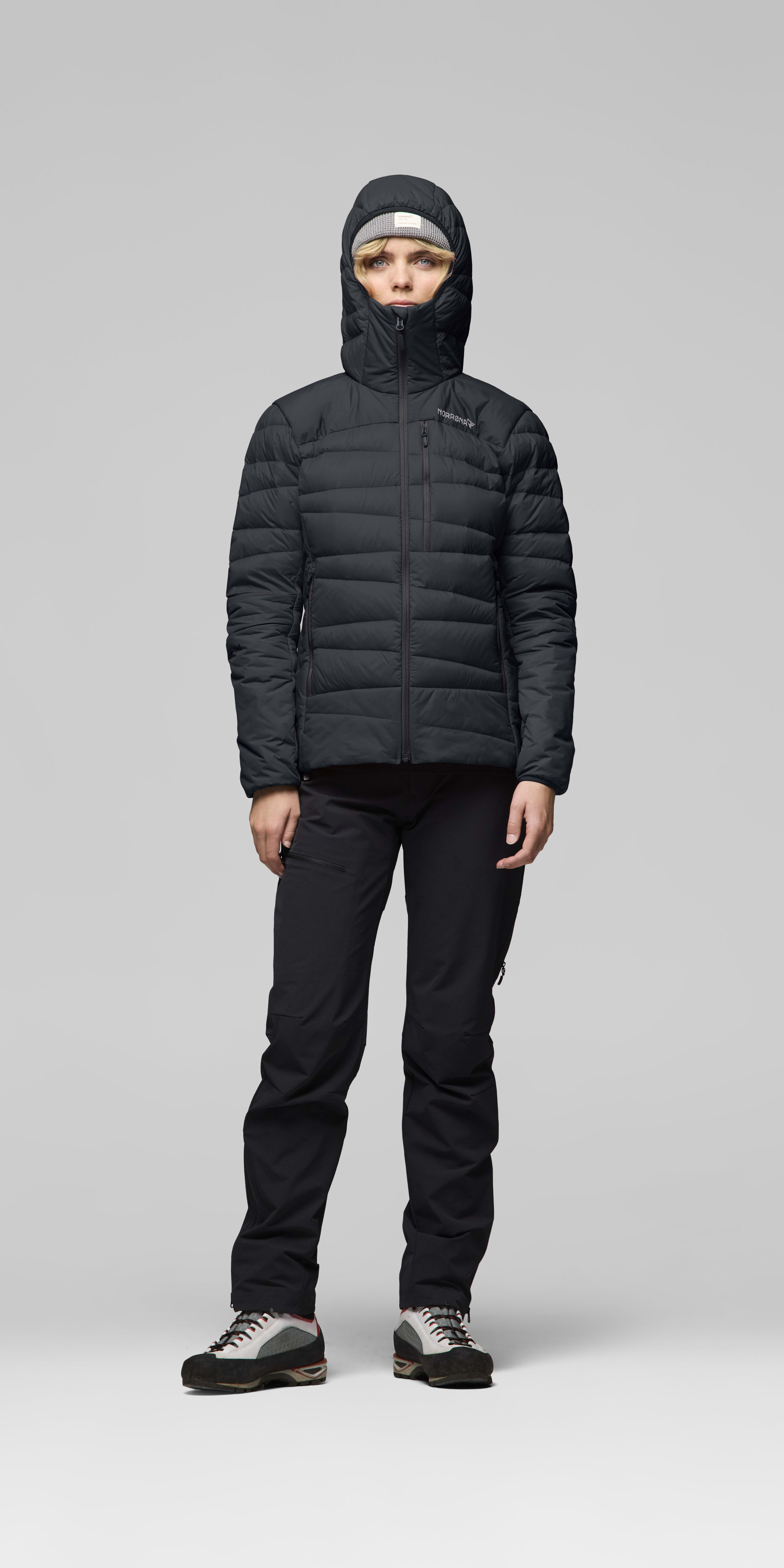Female Look front image of falketind down750 Zip Hood Caviar Black