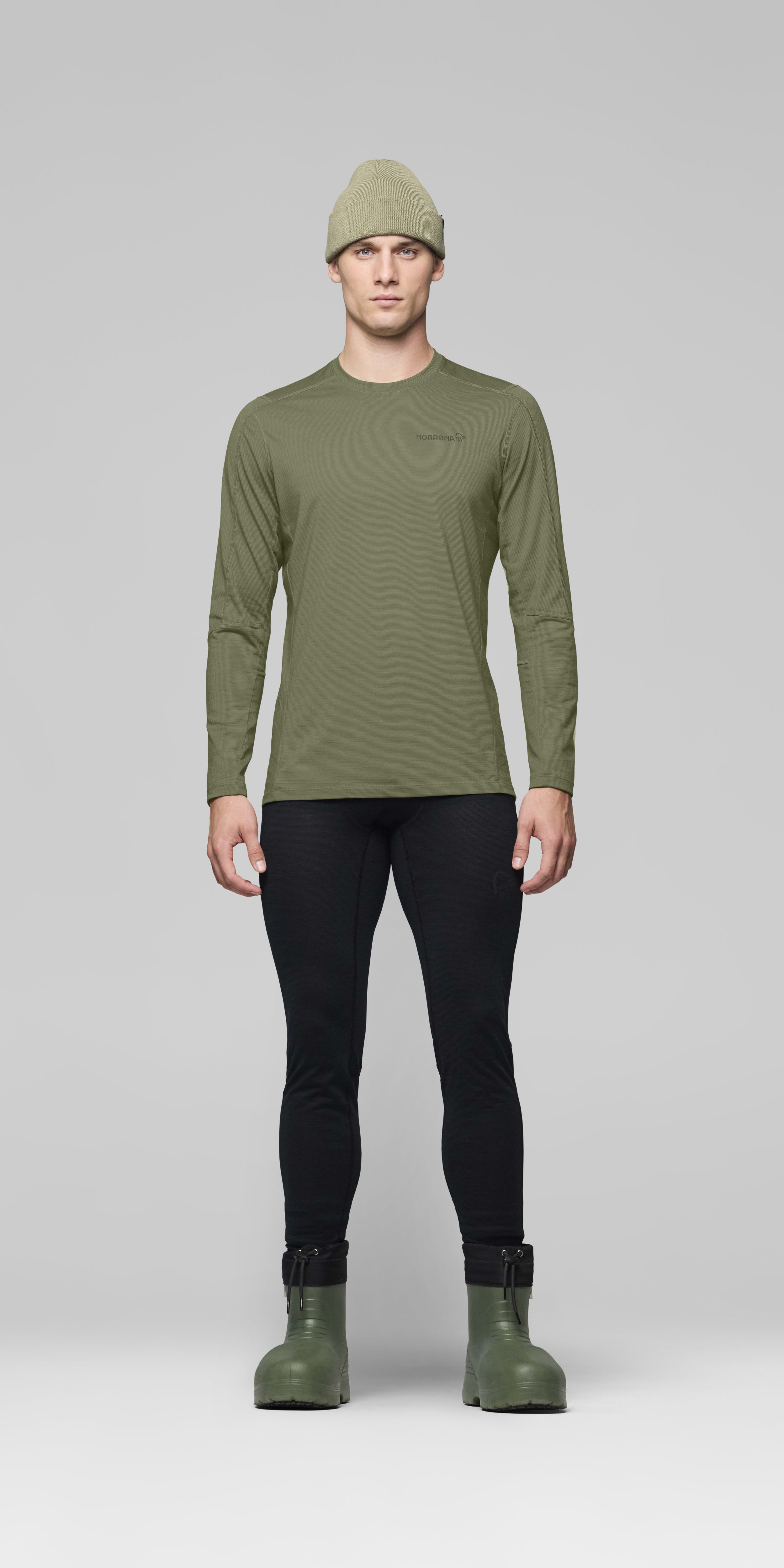 Male Look front image of falketind equaliserUll Long Sleeve Deep Lichen Green